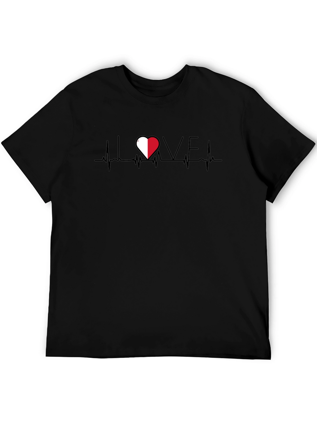 I Love Poland Heartbeat Tee -  Black Cotton T-Shirt