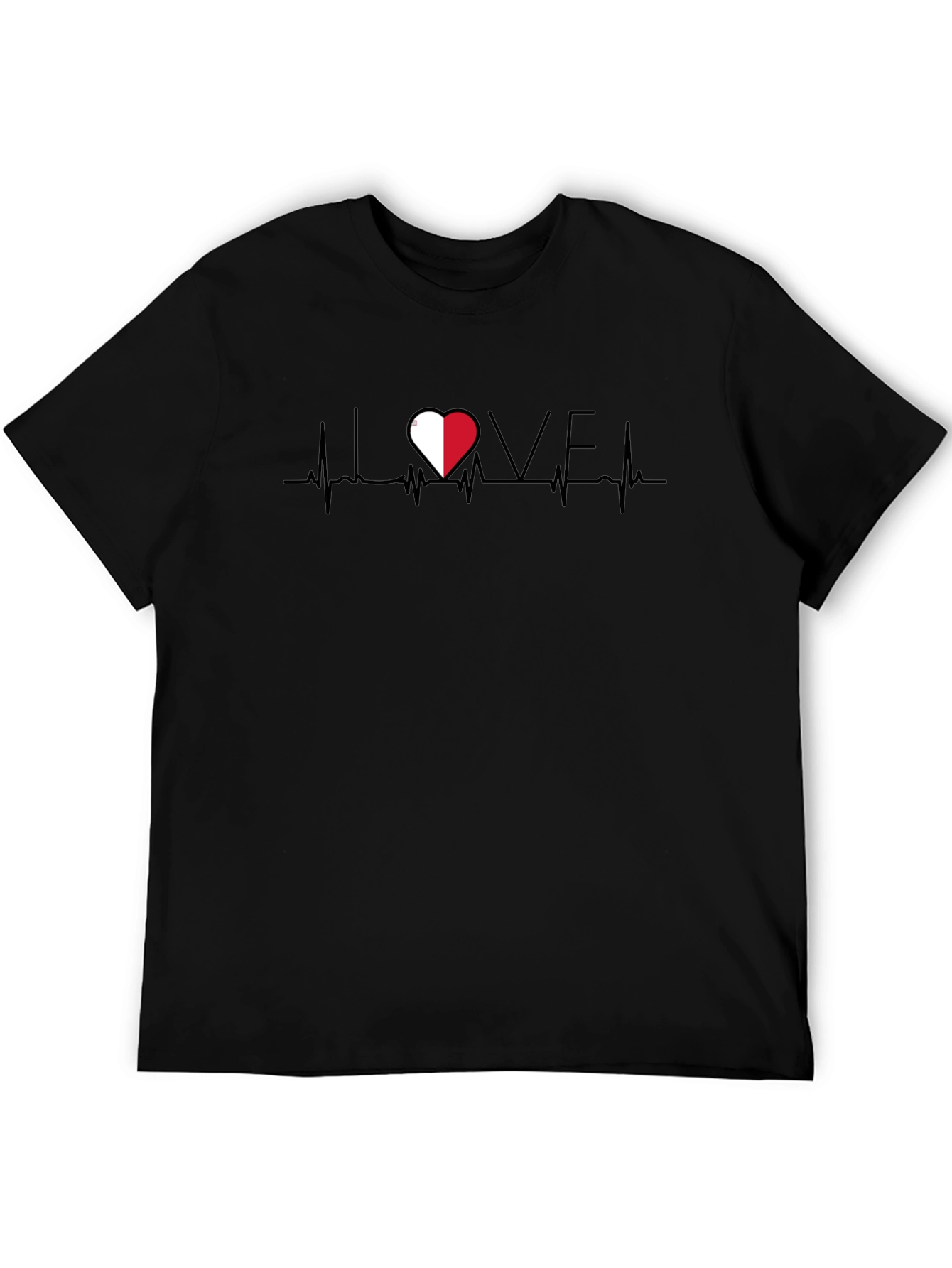 I Love Poland Heartbeat Tee -  Black Cotton T-Shirt