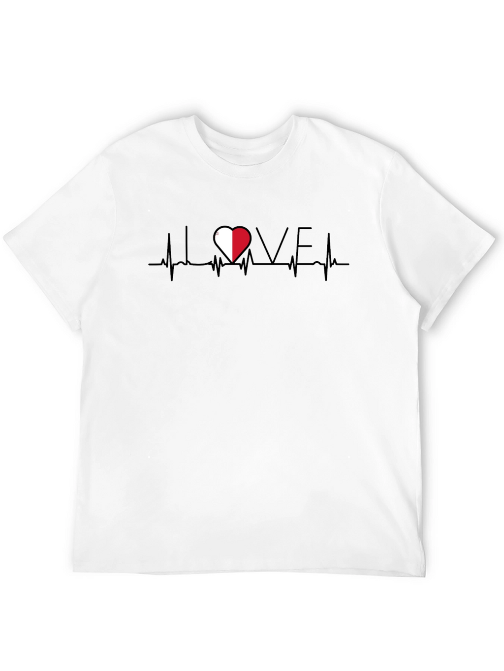 I Love Poland Heartbeat Tee -  Black Cotton T-Shirt