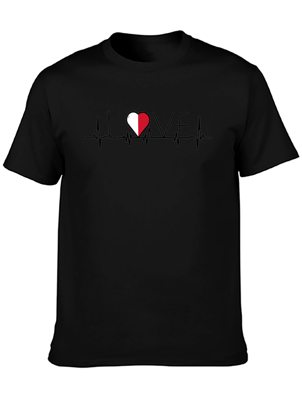 I Love Poland Heartbeat Tee -  Black Cotton T-Shirt