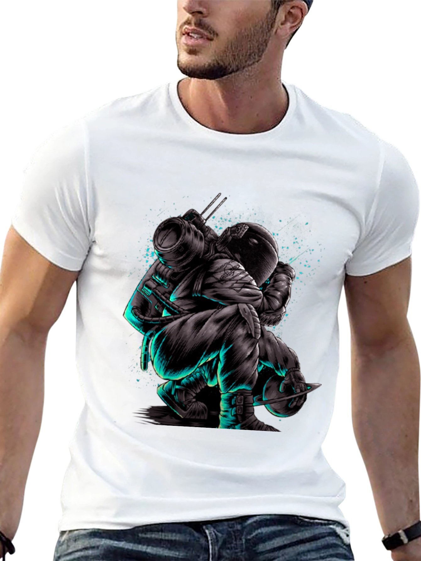Astronaut Graphic Print T-Shirt - Black