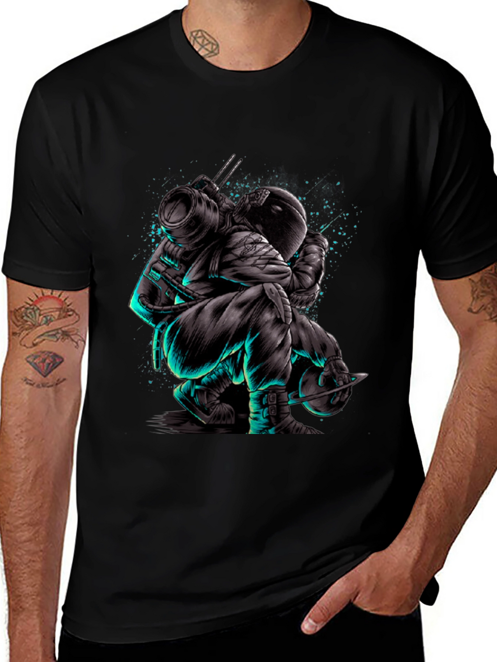 Astronaut Graphic Print T-Shirt - Black