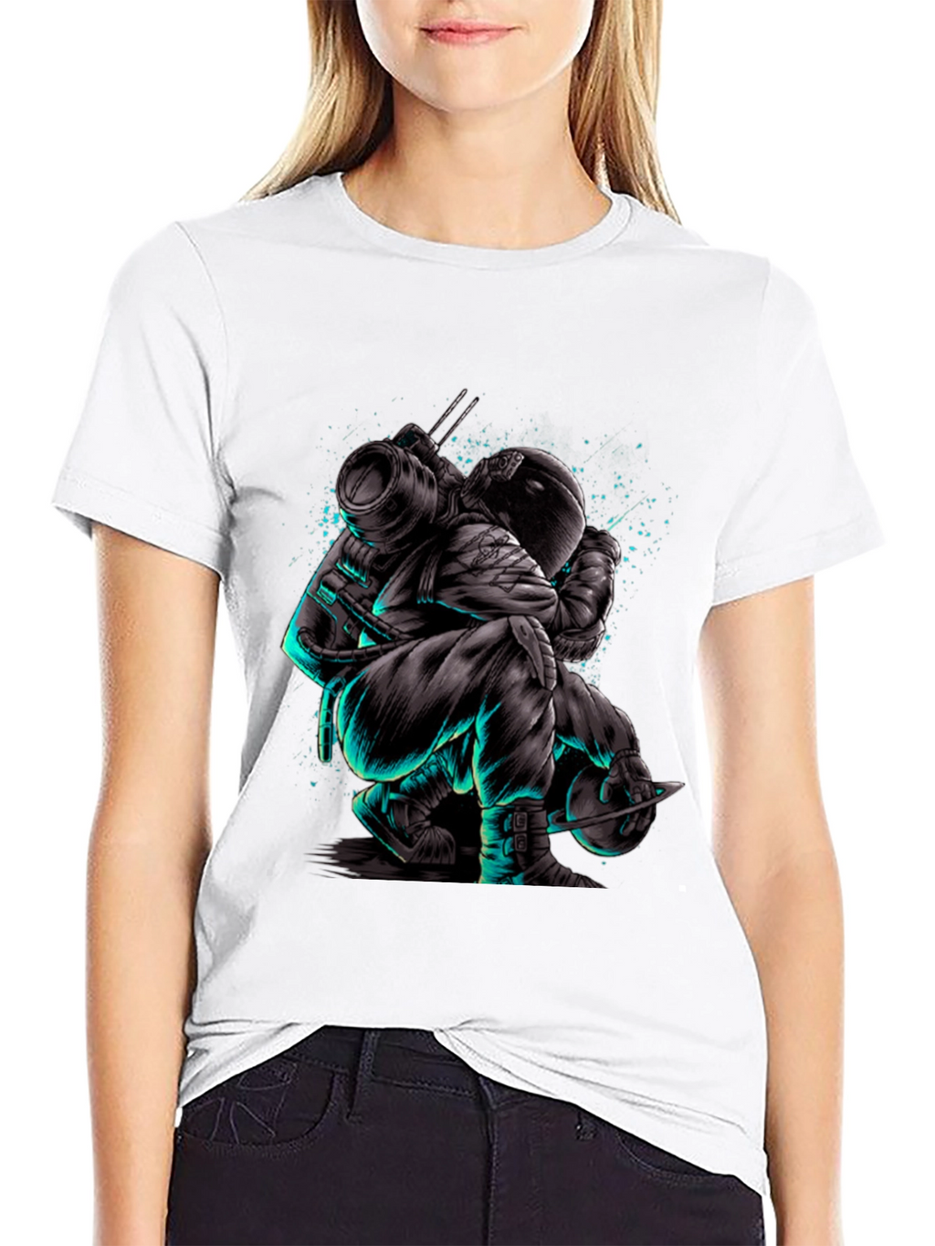 Astronaut Graphic Print T-Shirt - Black