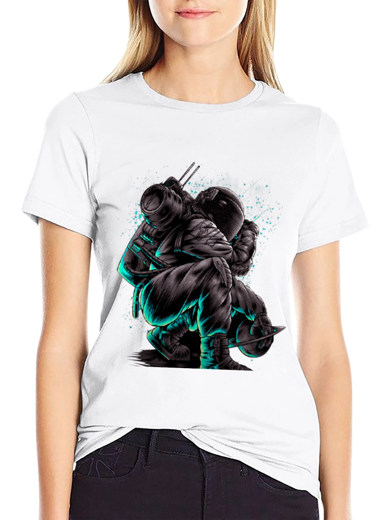 Astronaut Graphic Print T-Shirt - Black