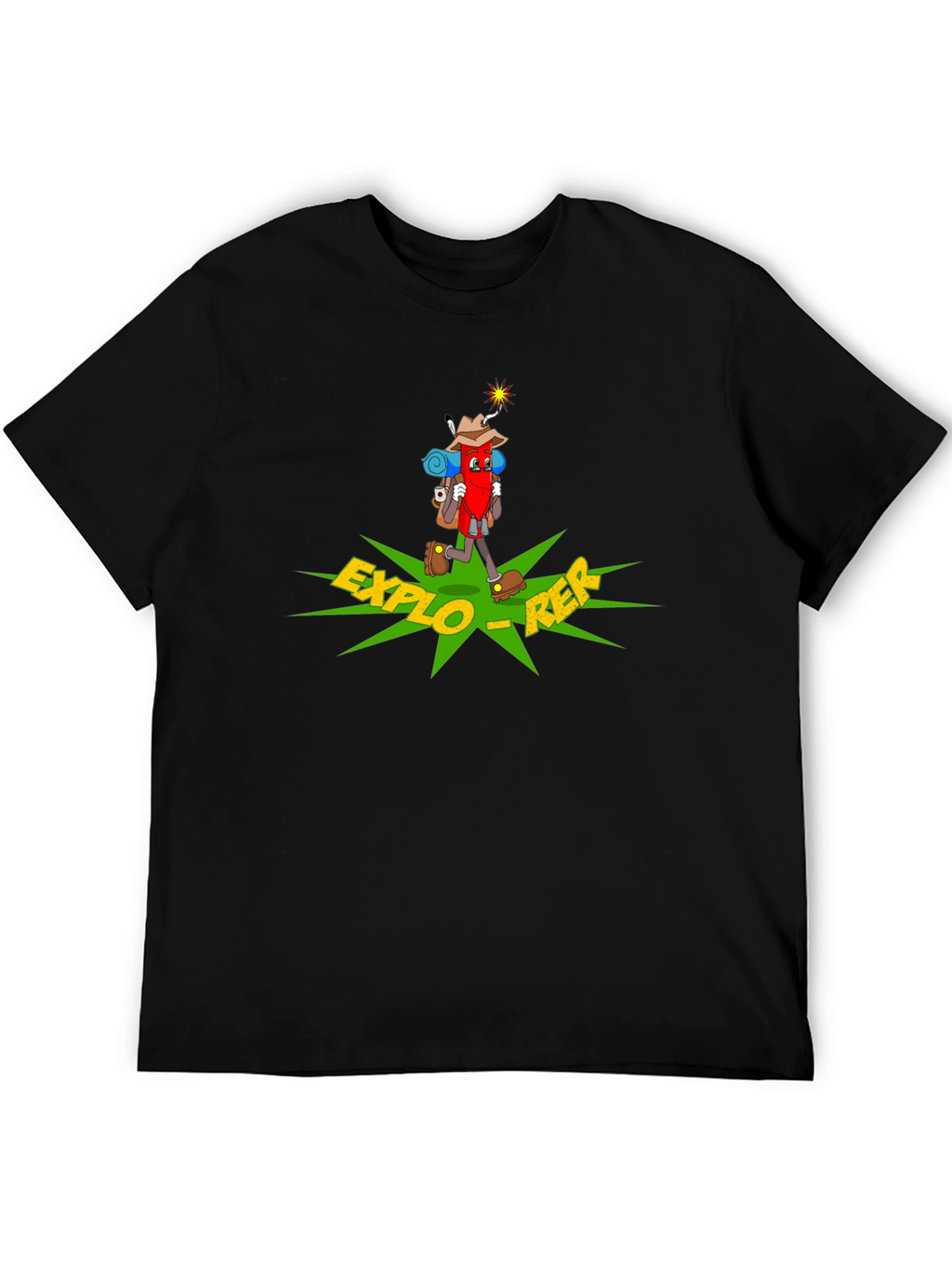 Explorer Cartoon T-Shirt - Black Cotton Adventure Tee
