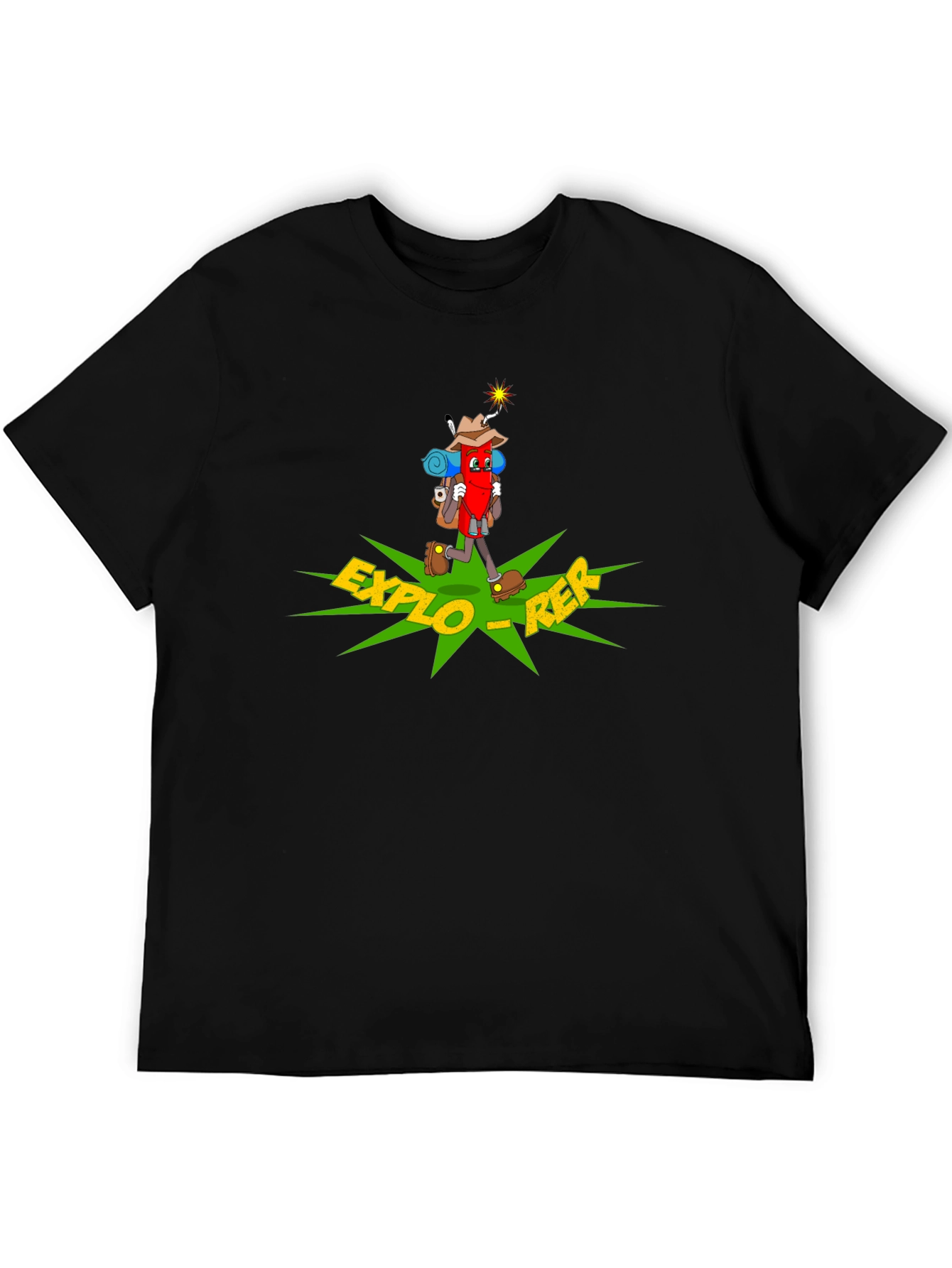 Explorer Cartoon T-Shirt - Black Cotton Adventure Tee