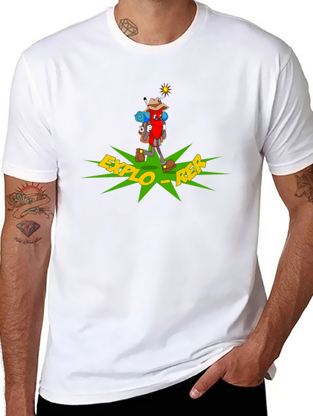 Explorer Cartoon T-Shirt - Black Cotton Adventure Tee