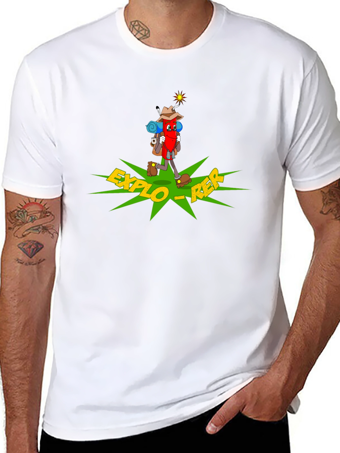 Explorer Cartoon T-Shirt - Black Cotton Adventure Tee