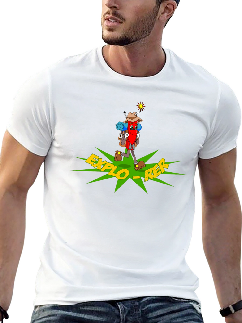 Explorer Cartoon T-Shirt - Black Cotton Adventure Tee