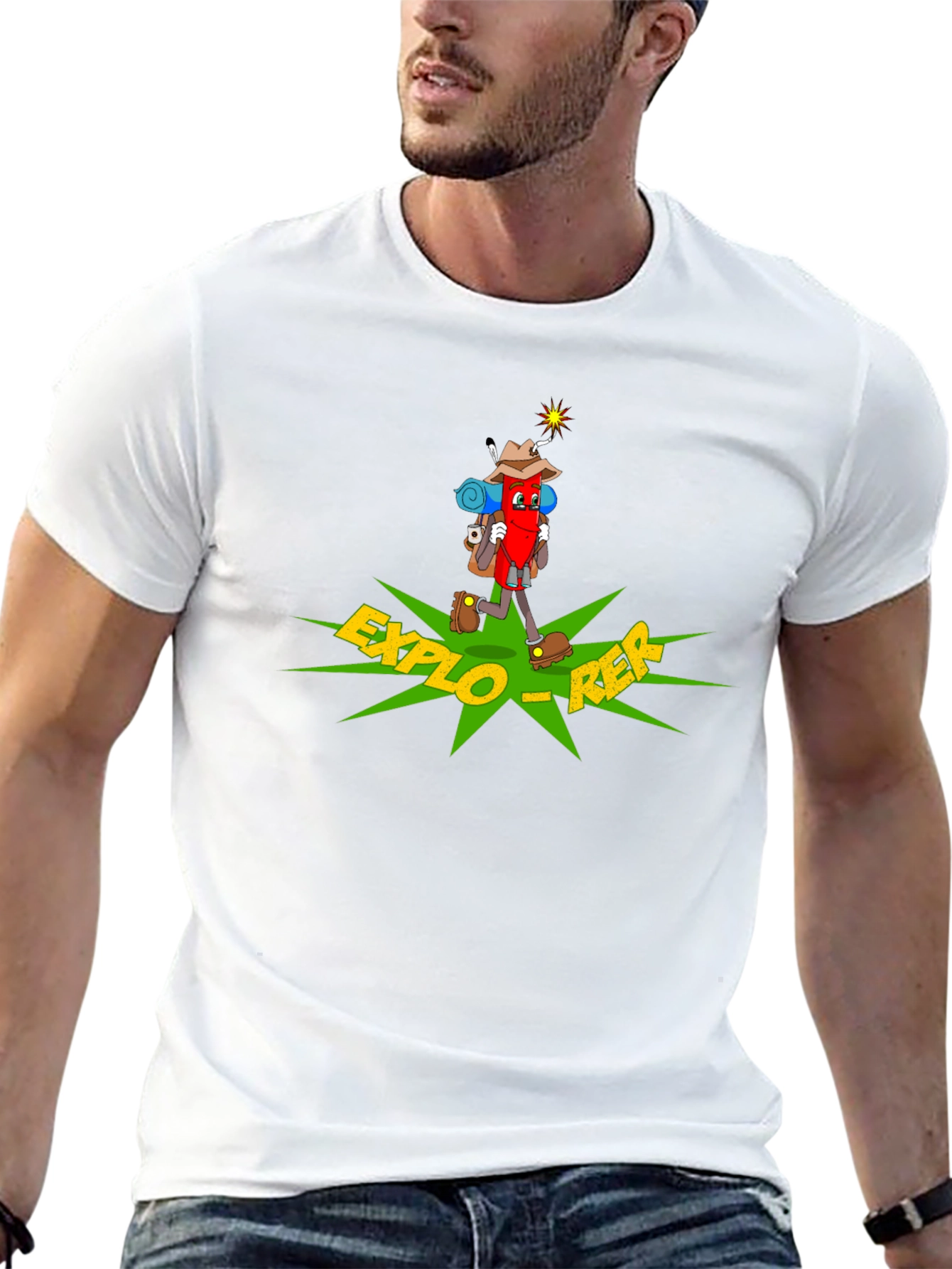 Explorer Cartoon T-Shirt - Black Cotton Adventure Tee