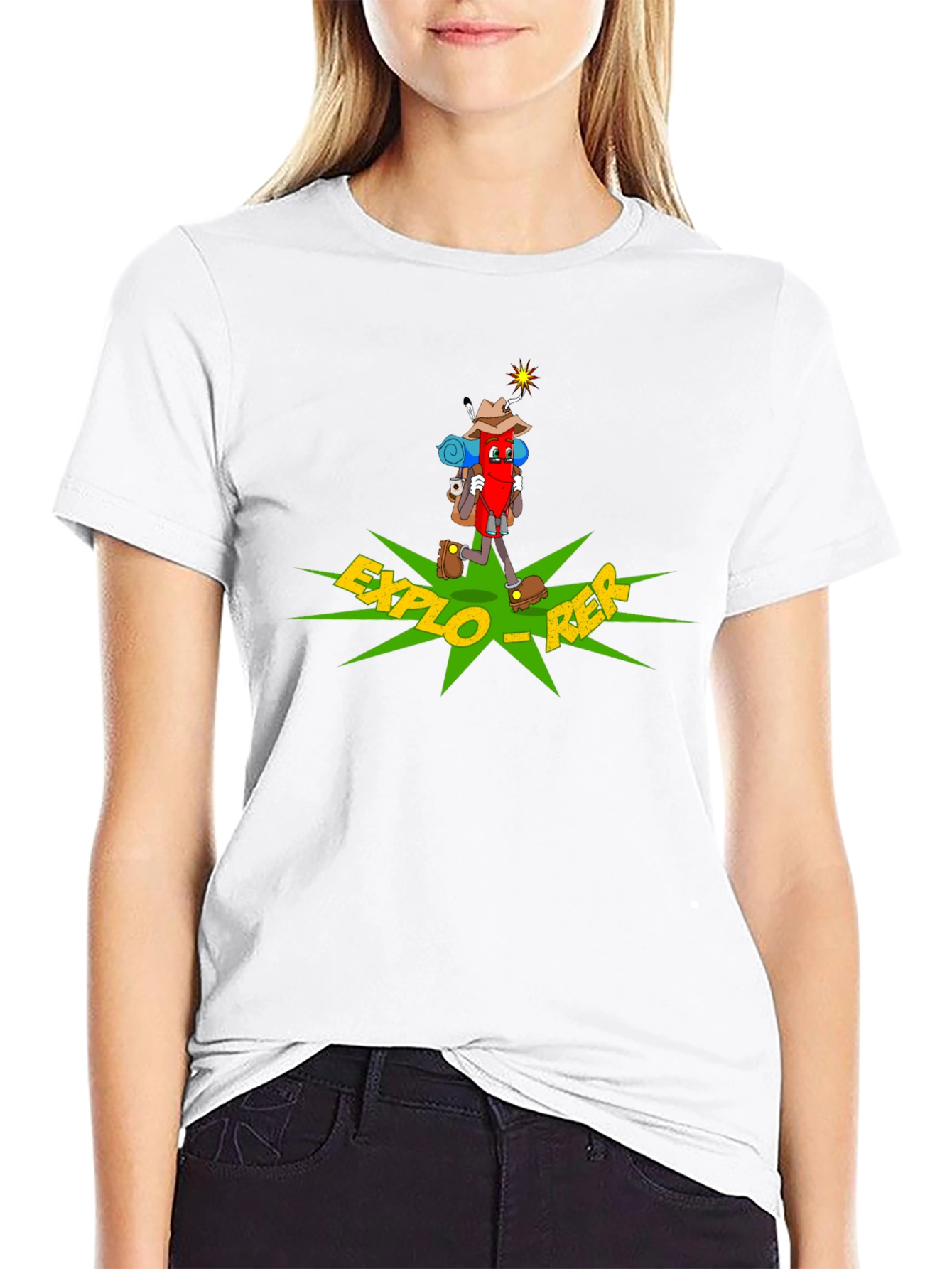 Explorer Cartoon T-Shirt - Black Cotton Adventure Tee