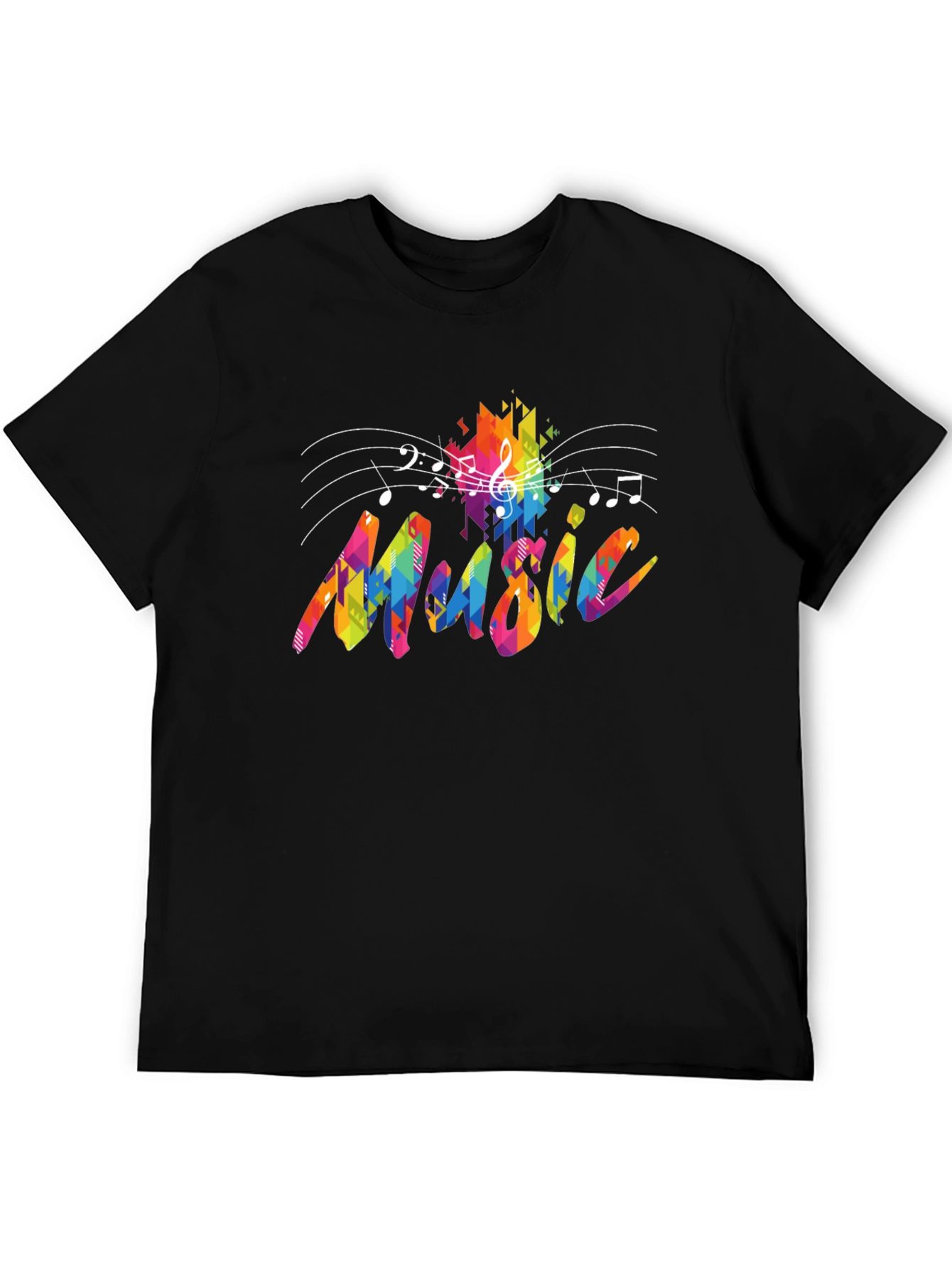 Colorful Music Notes Graphic Black T-Shirt