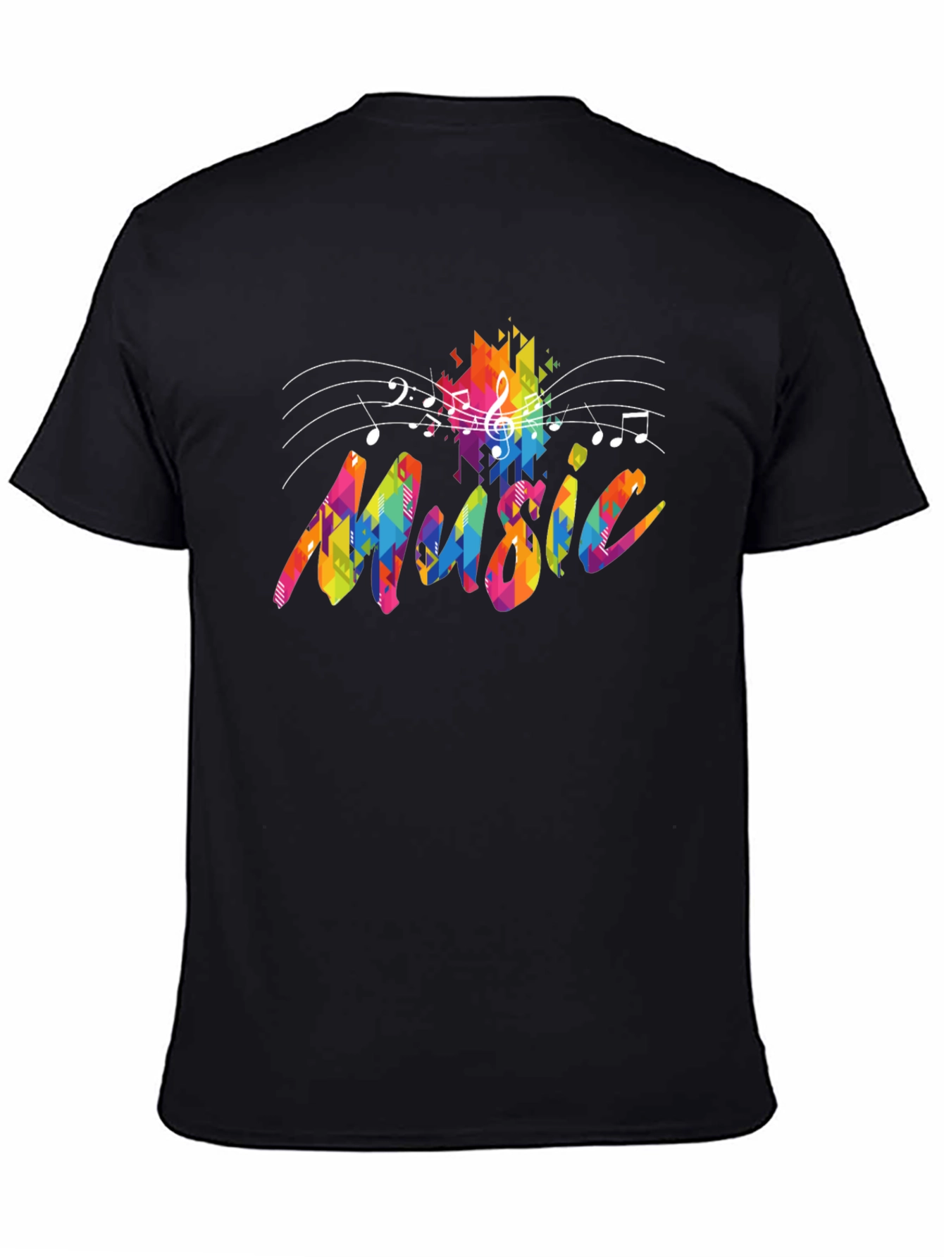 Colorful Music Notes Graphic Black T-Shirt