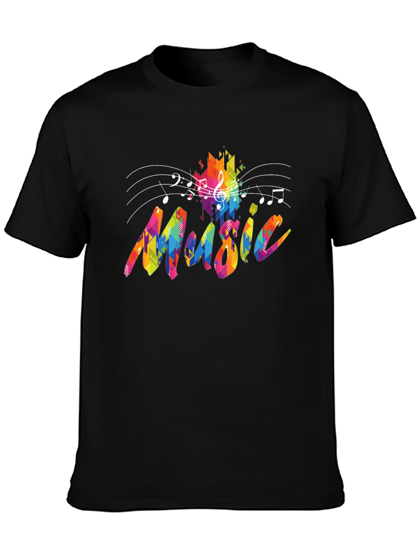 Colorful Music Notes Graphic Black T-Shirt
