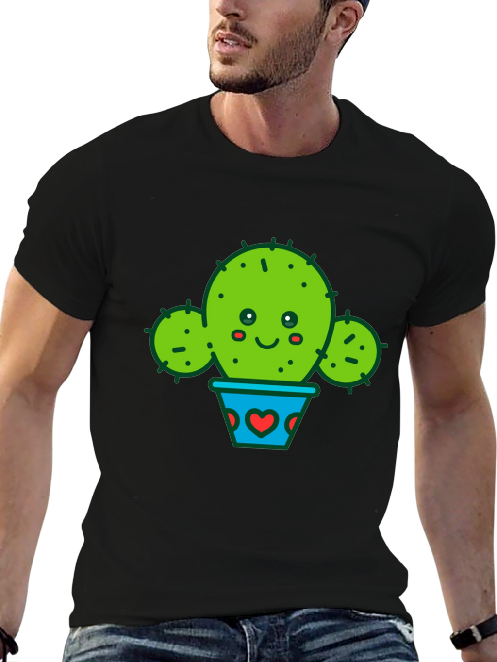 Cute Cactus in Pot Black T-Shirt