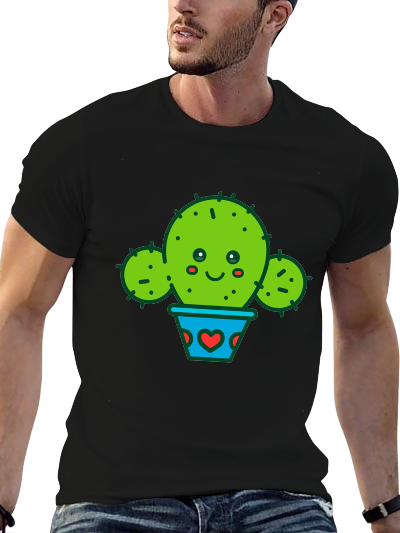 Cute Cactus in Pot Black T-Shirt