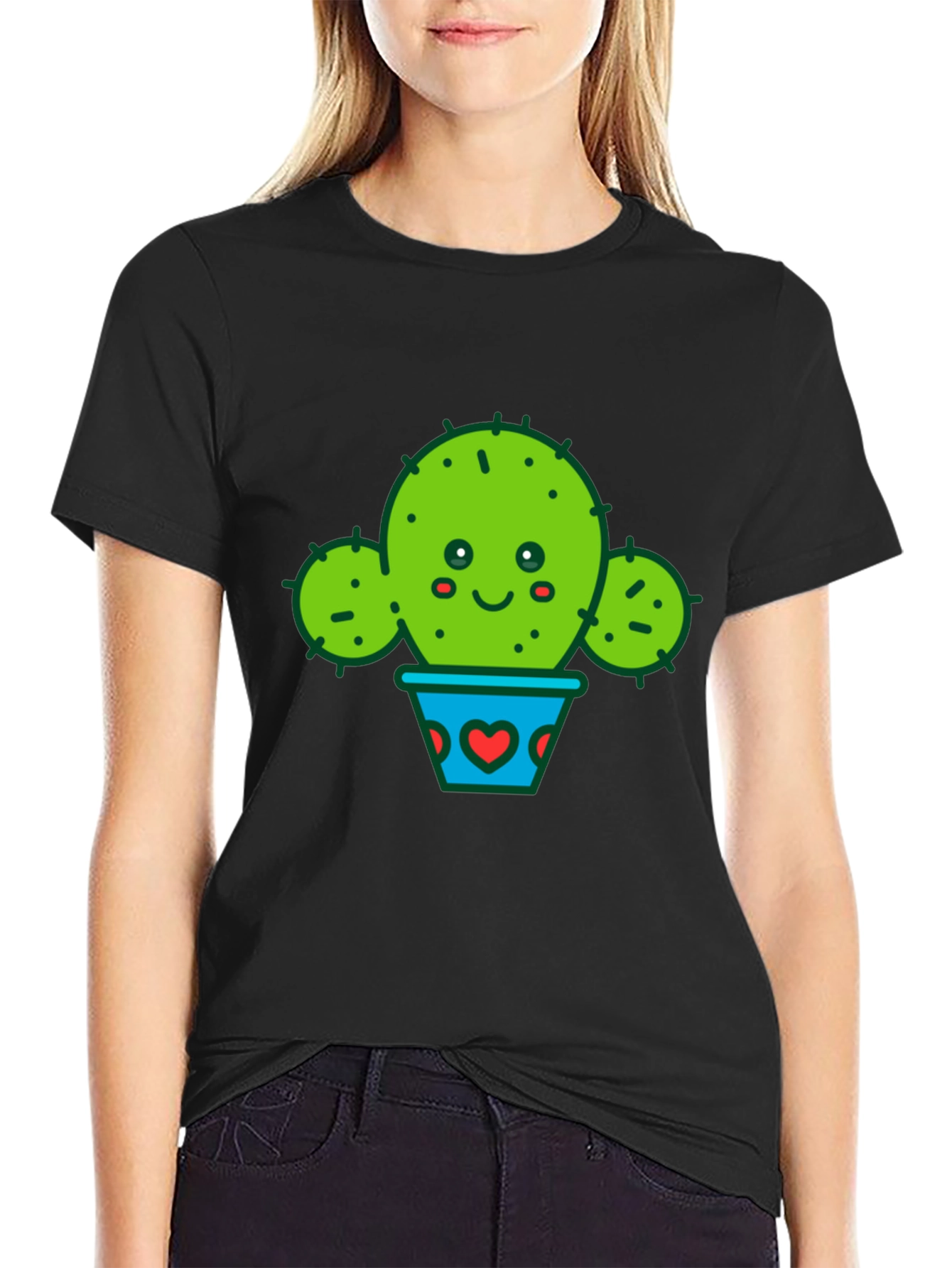 Cute Cactus in Pot Black T-Shirt