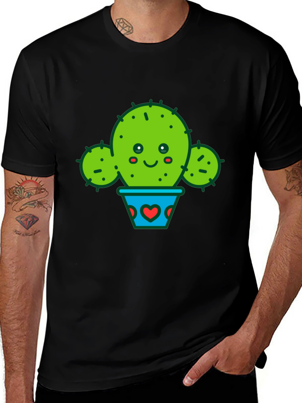Cute Cactus in Pot Black T-Shirt