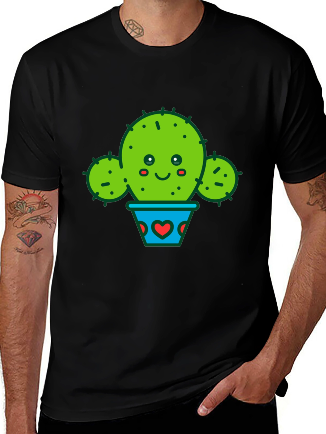 Cute Cactus in Pot Black T-Shirt