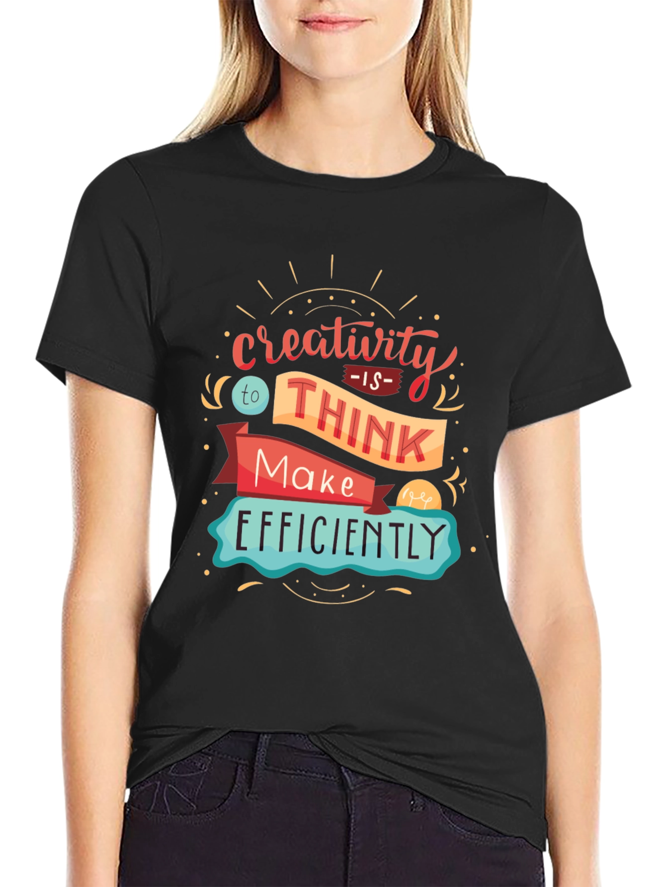 Creativity Quote Graphic Print Black T-Shirt
