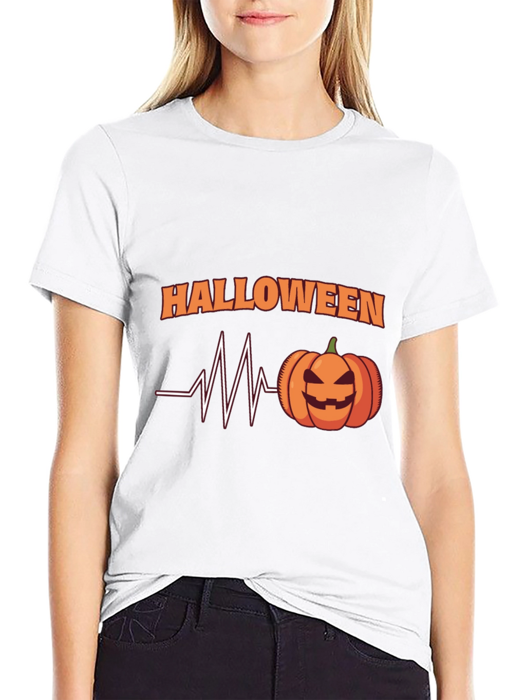 Halloween Heartbeat Pumpkin Black T-Shirt