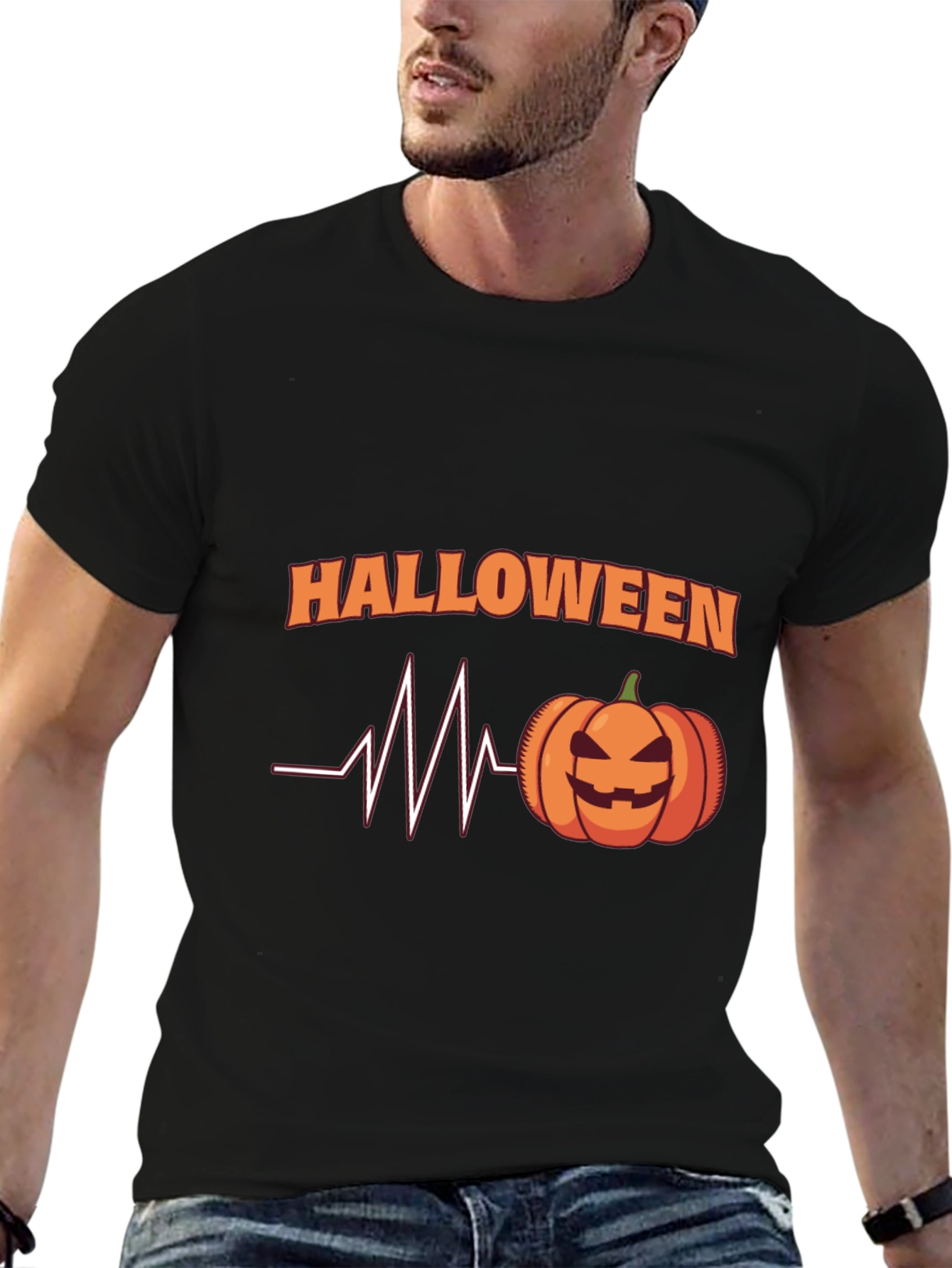 Halloween Heartbeat Pumpkin Black T-Shirt