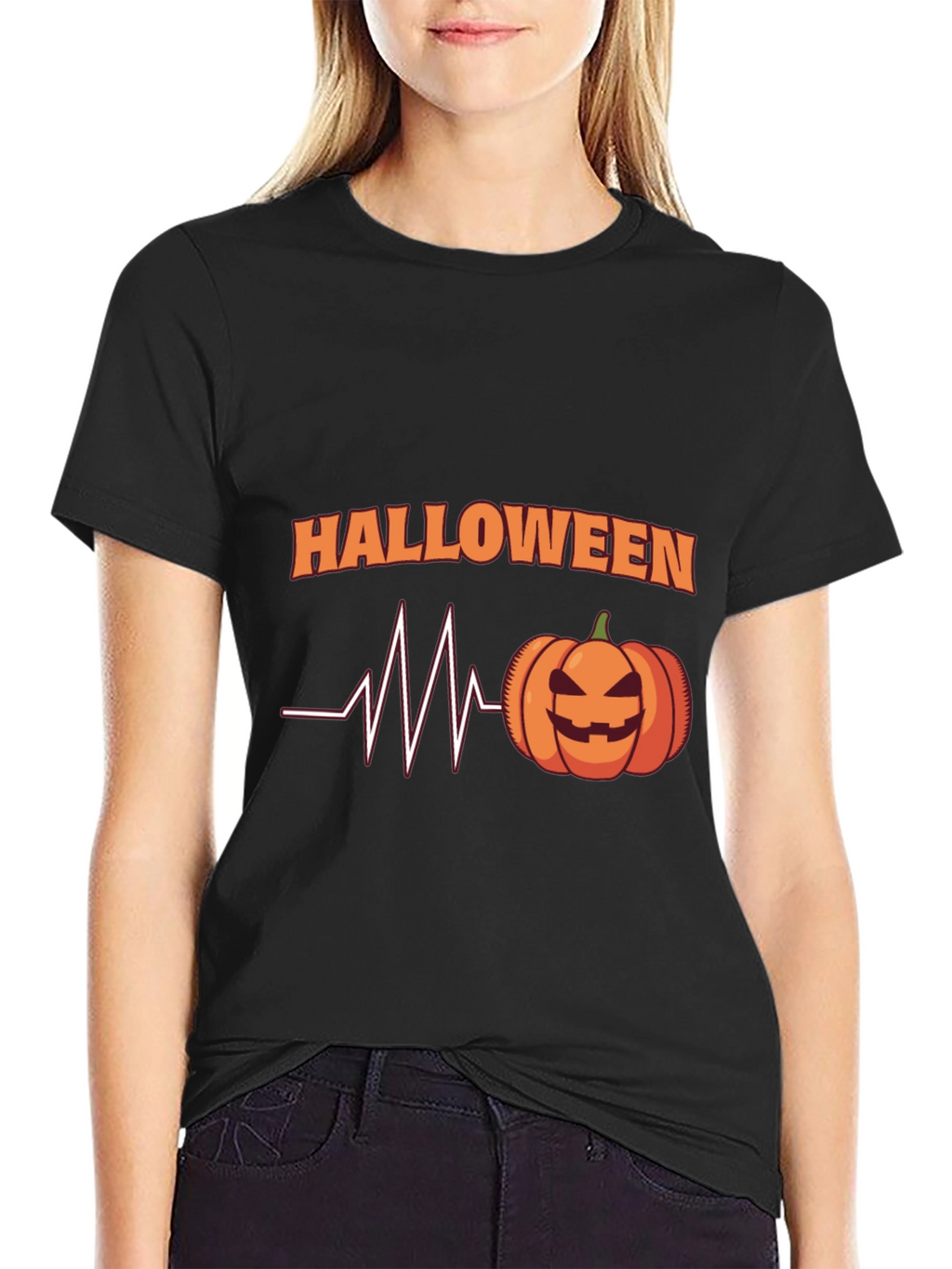 Halloween Heartbeat Pumpkin Black T-Shirt