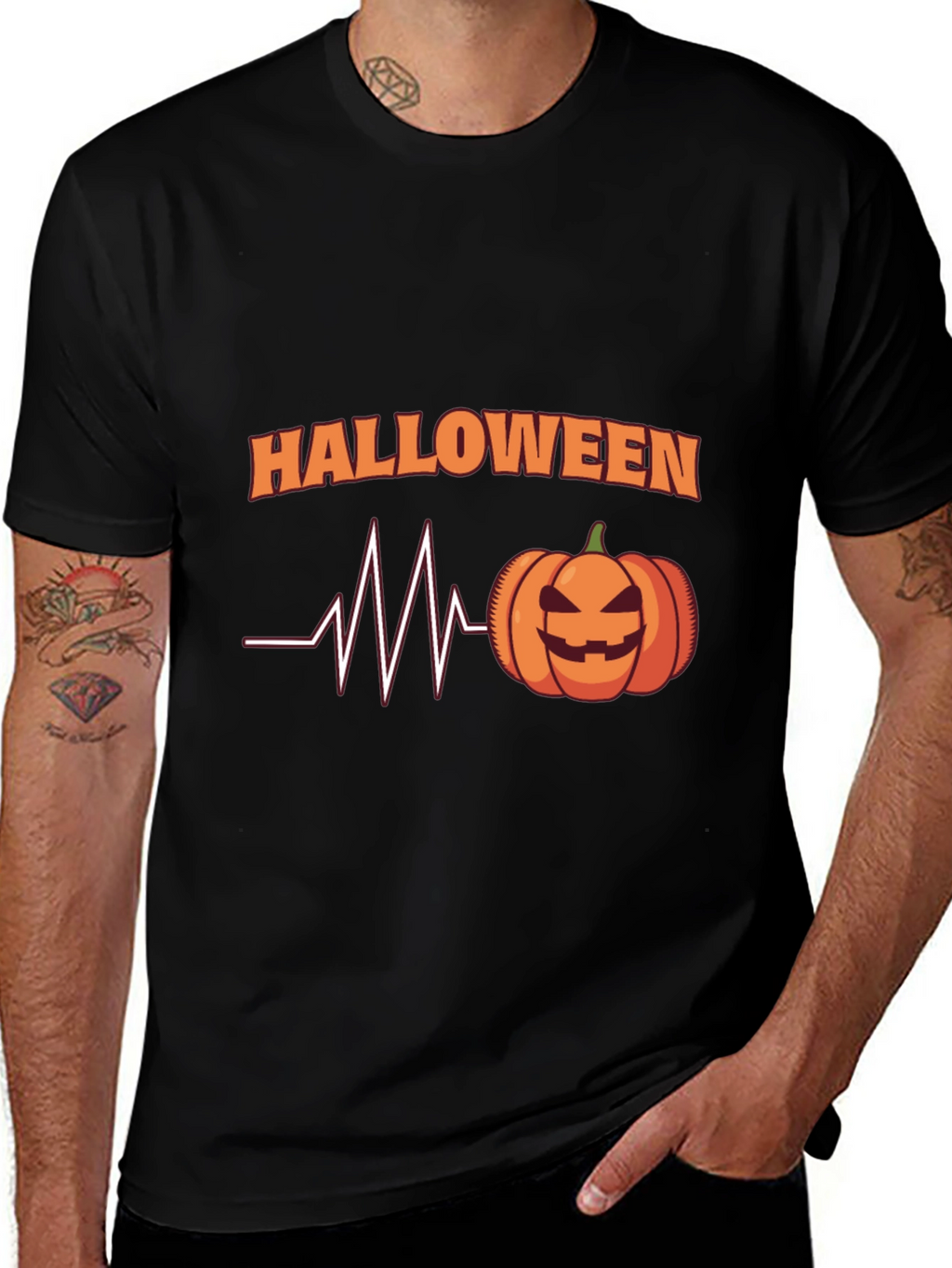Halloween Heartbeat Pumpkin Black T-Shirt