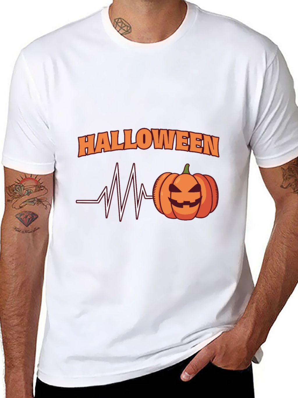 Halloween Heartbeat Pumpkin Black T-Shirt