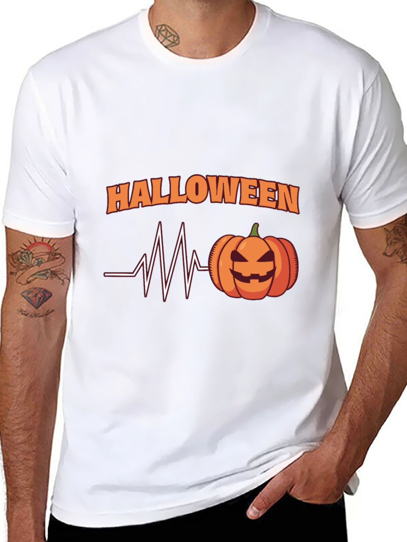 Halloween Heartbeat Pumpkin Black T-Shirt