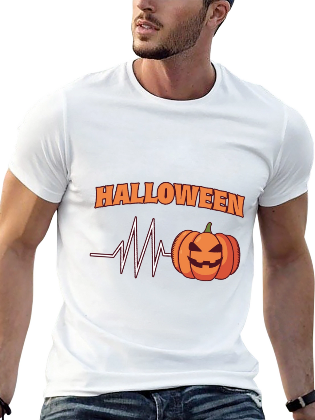 Halloween Heartbeat Pumpkin Black T-Shirt