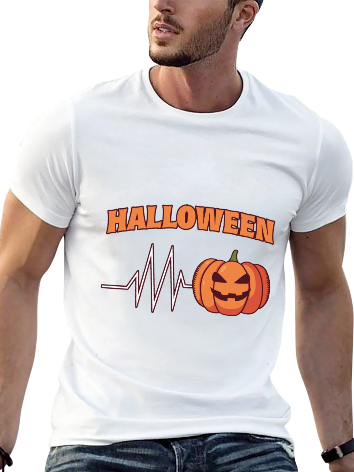 Halloween Heartbeat Pumpkin Black T-Shirt