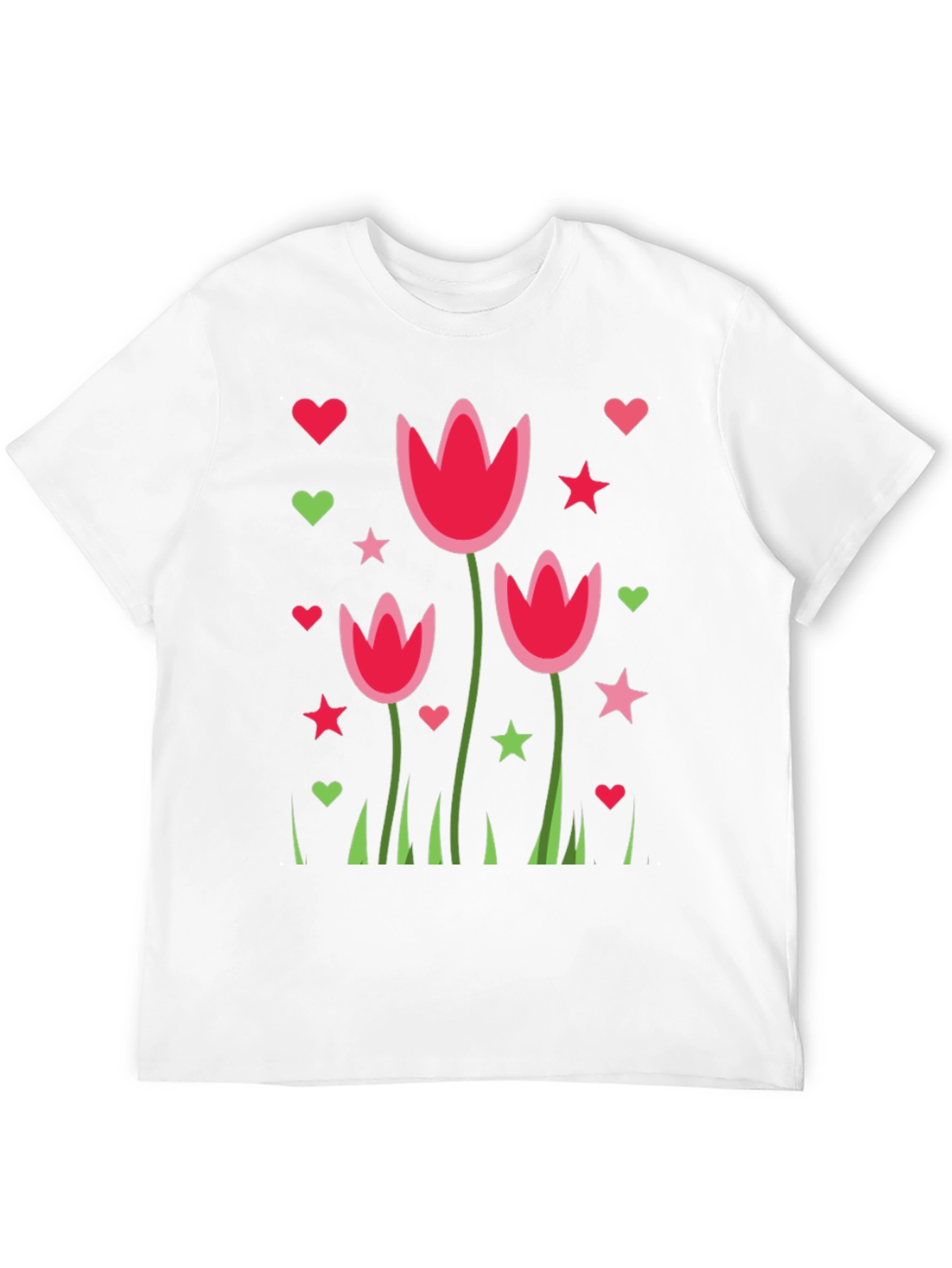 Floral Heart Star Print Black Casual T-Shirt