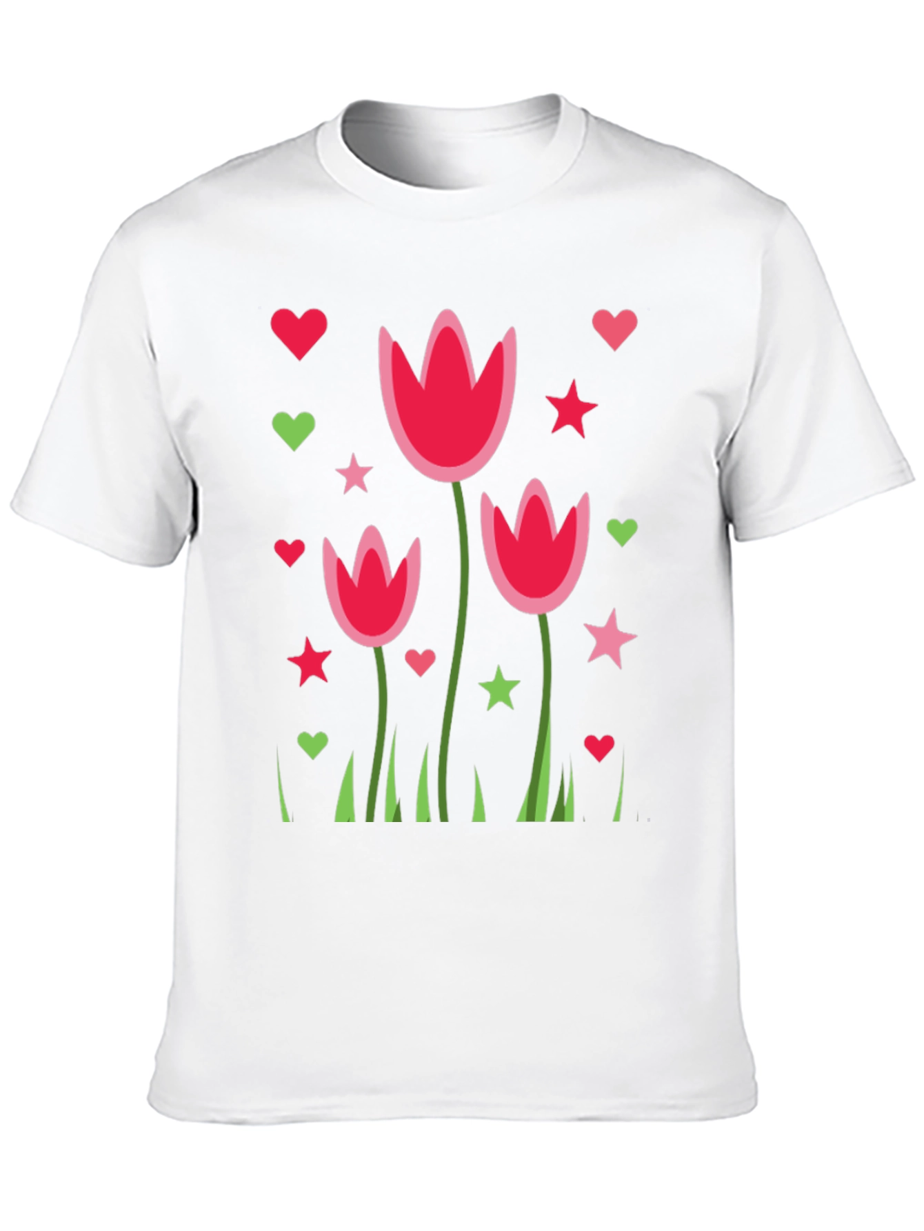 Floral Heart Star Print Black Casual T-Shirt