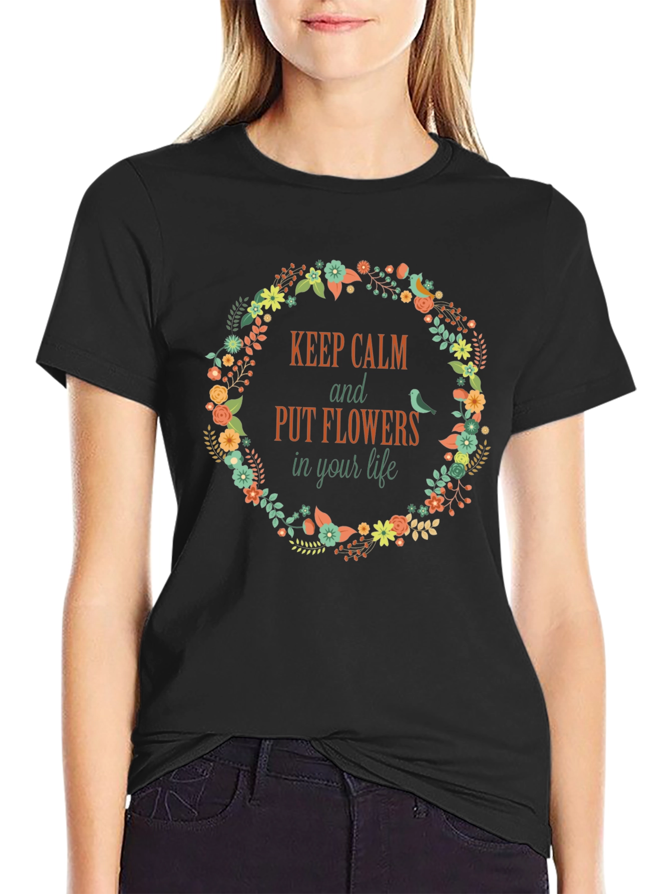 Keep Calm Flowers T-Shirt - Stylish Graphic Tee