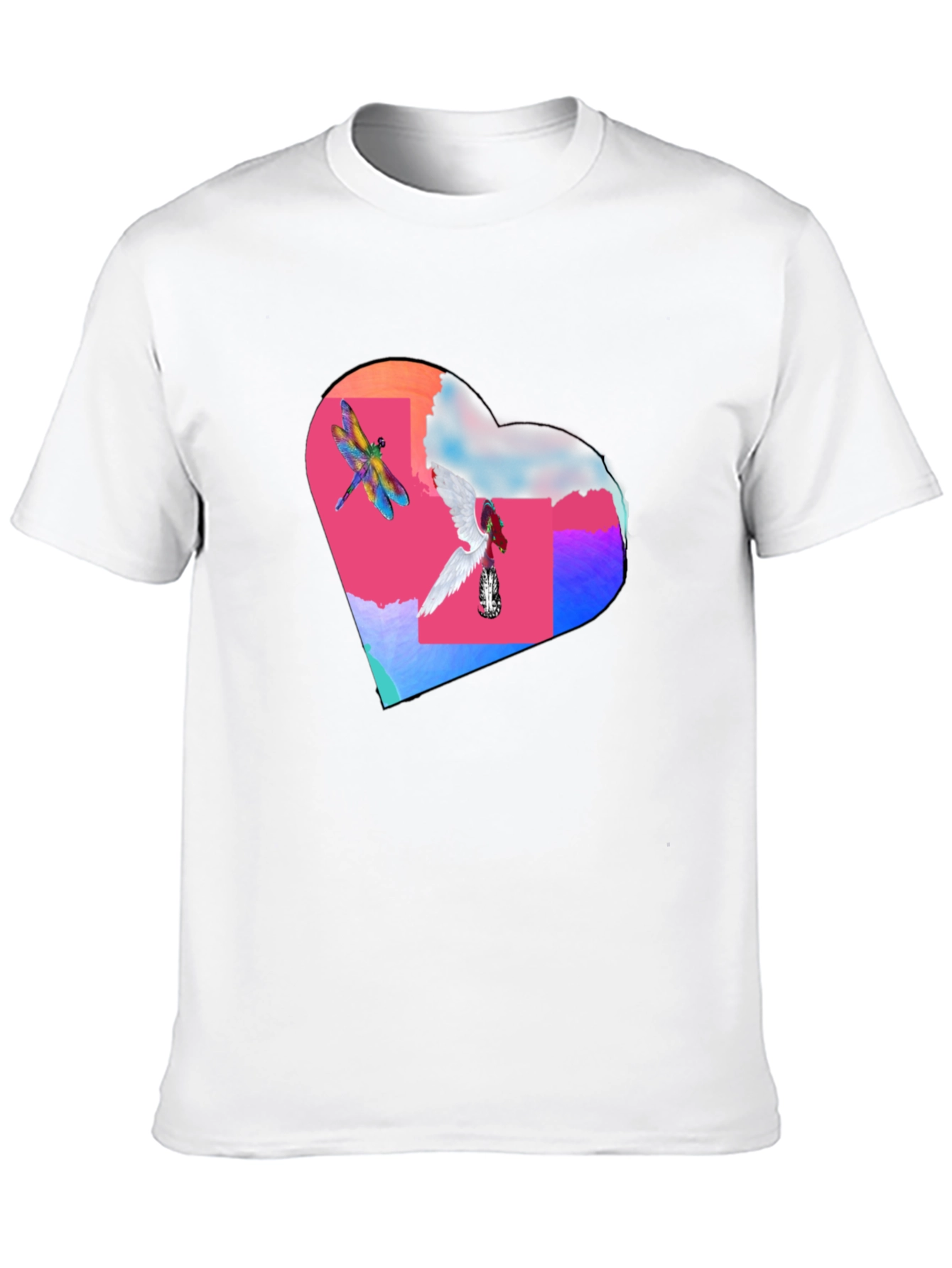 Dragonfly Angel Heart Graphic Black T-Shirt