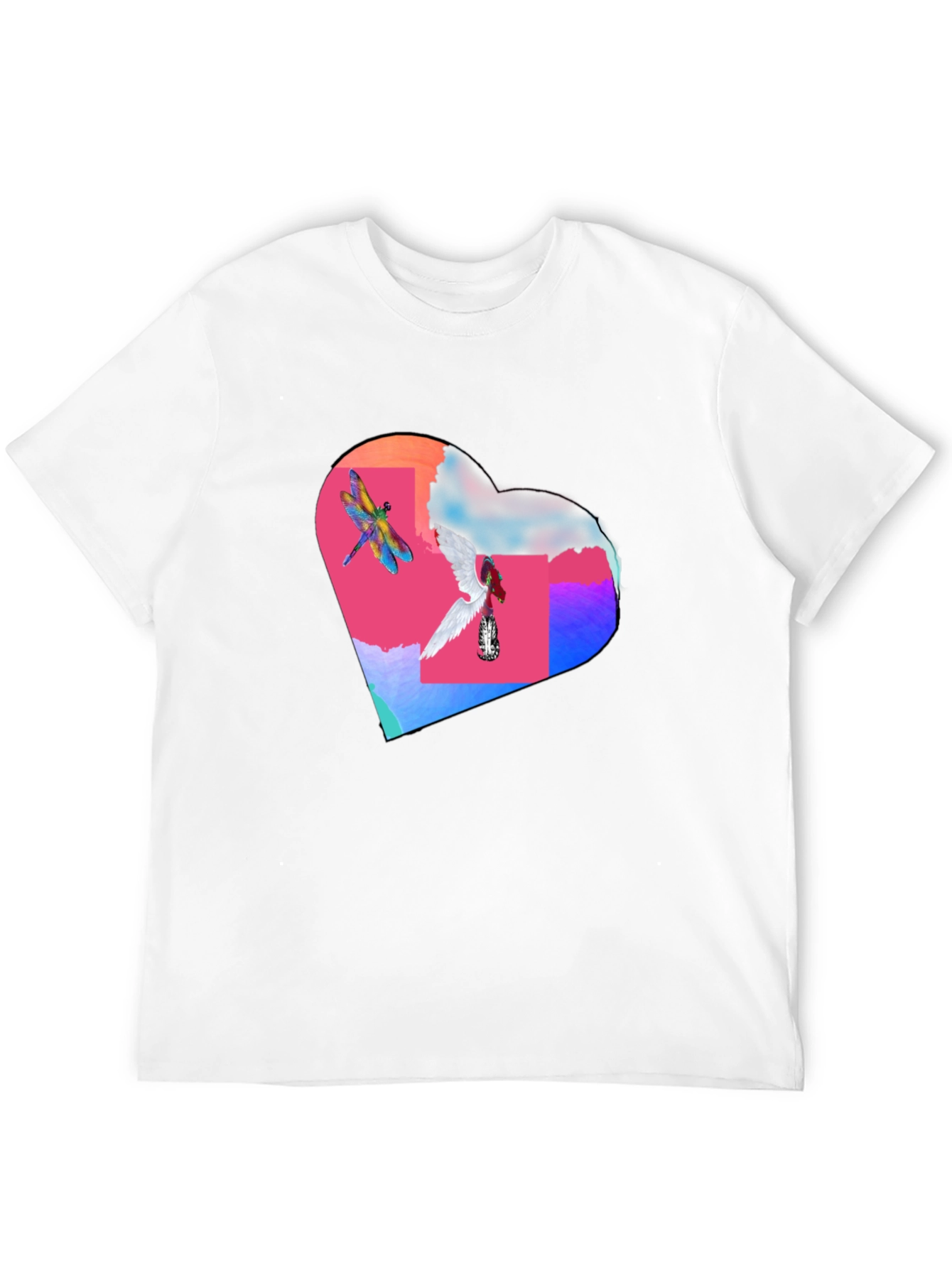 Dragonfly Angel Heart Graphic Black T-Shirt