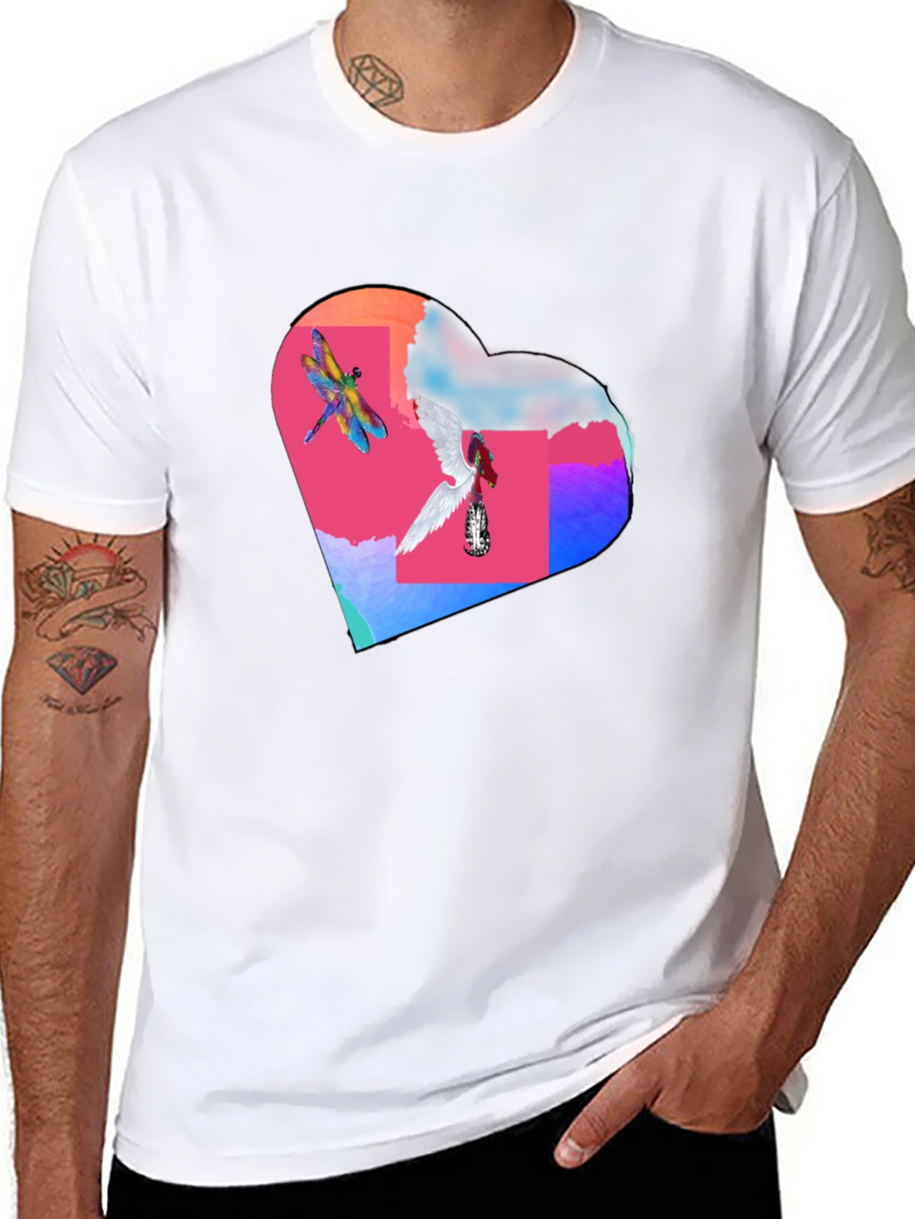 Dragonfly Angel Heart Graphic Black T-Shirt