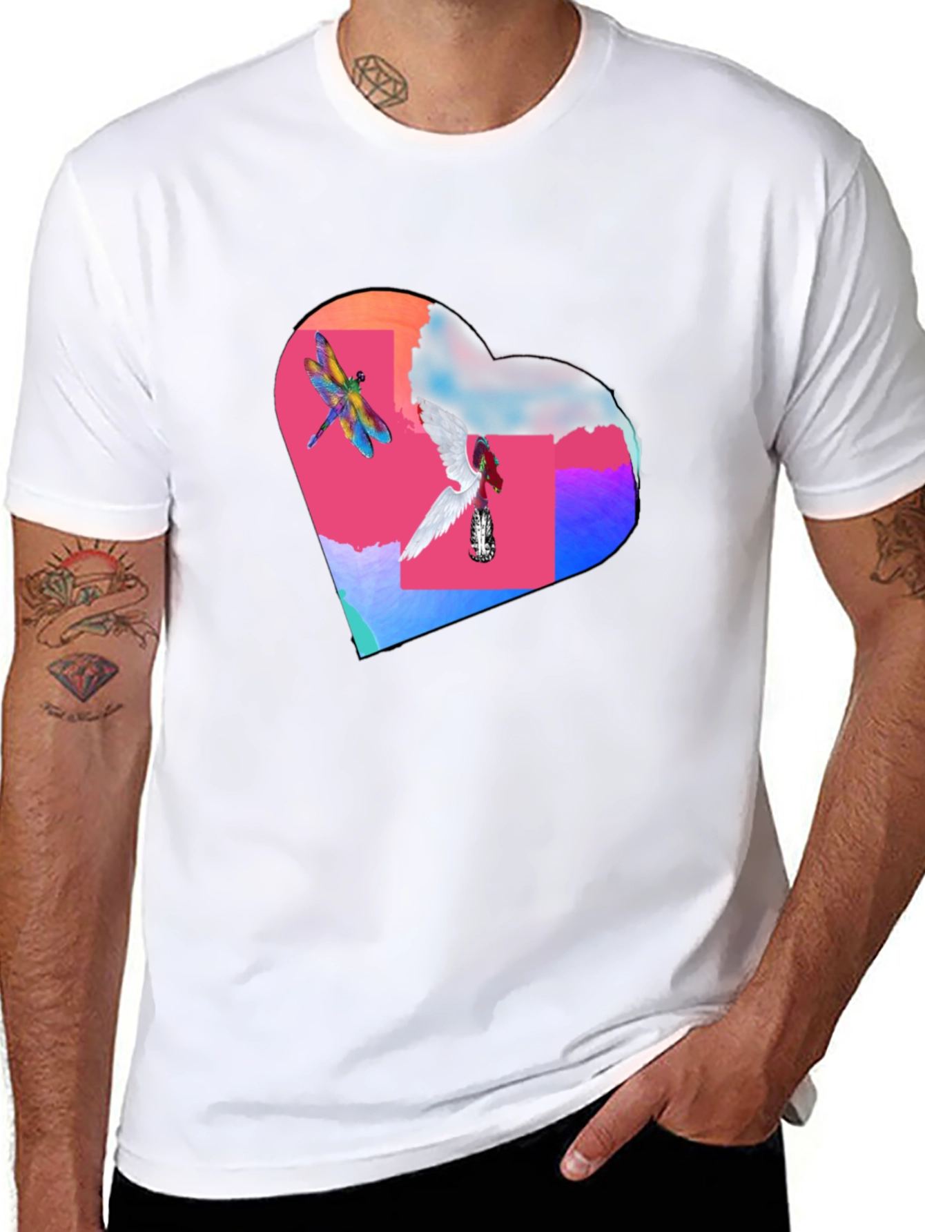 Dragonfly Angel Heart Graphic Black T-Shirt