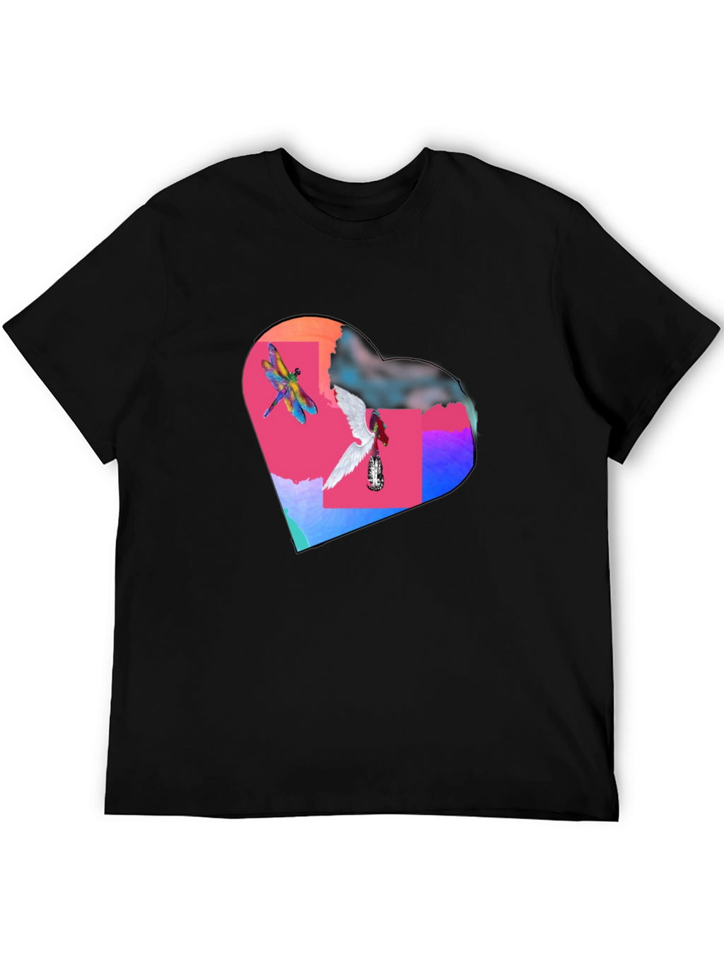 Dragonfly Angel Heart Graphic Black T-Shirt