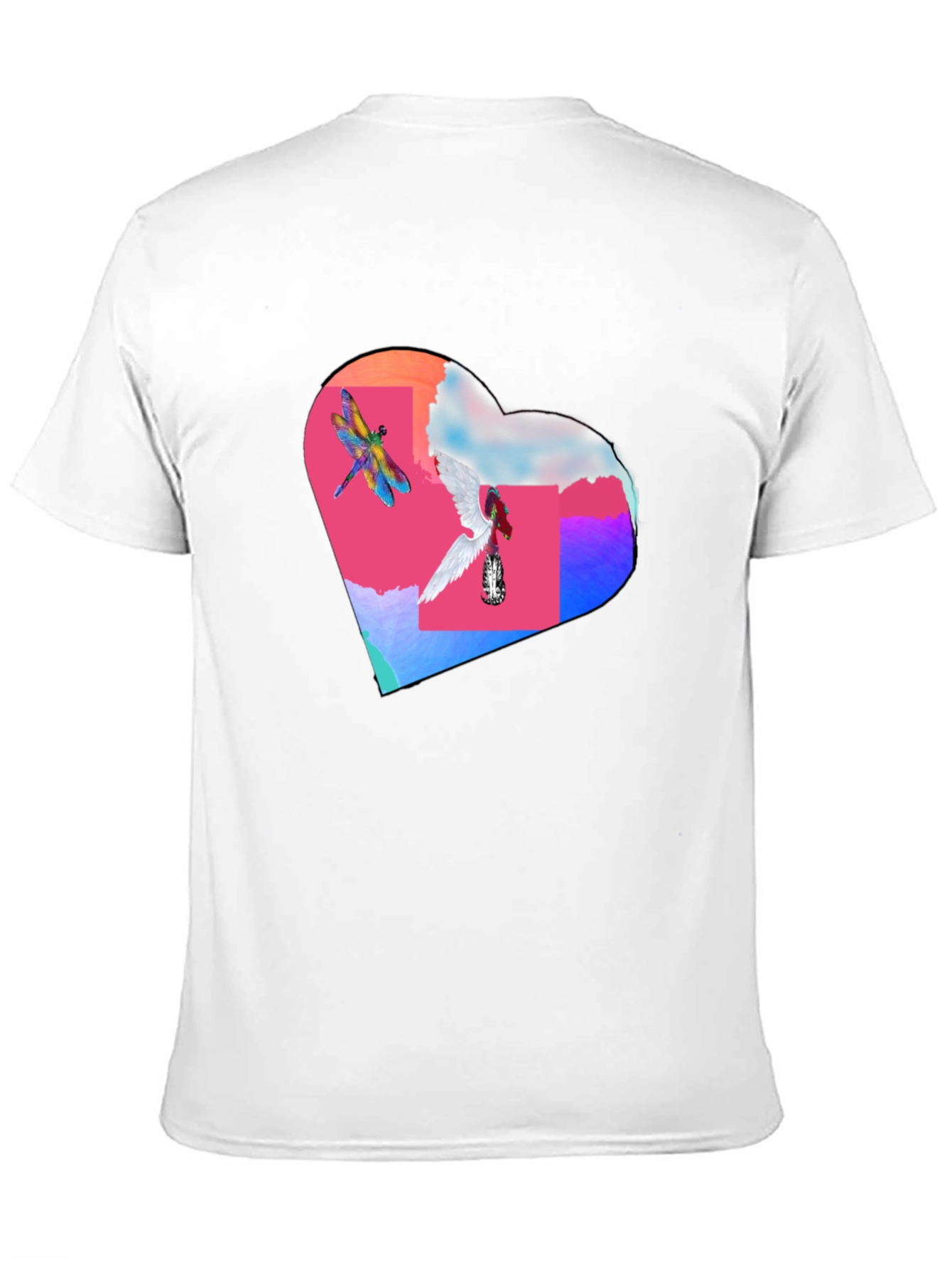 Dragonfly Angel Heart Graphic Black T-Shirt