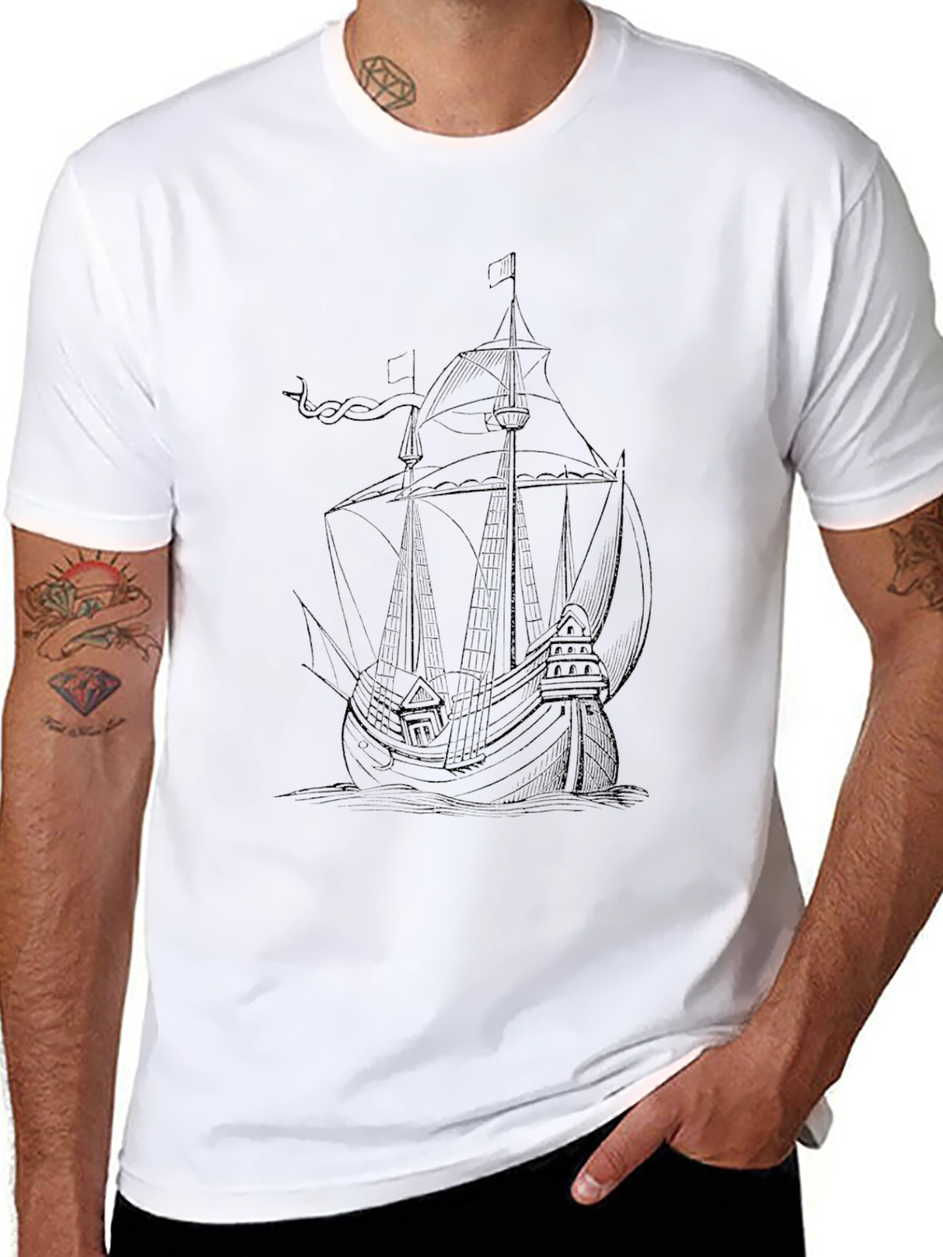 Black Ship Graphic Tee - Nautical Style