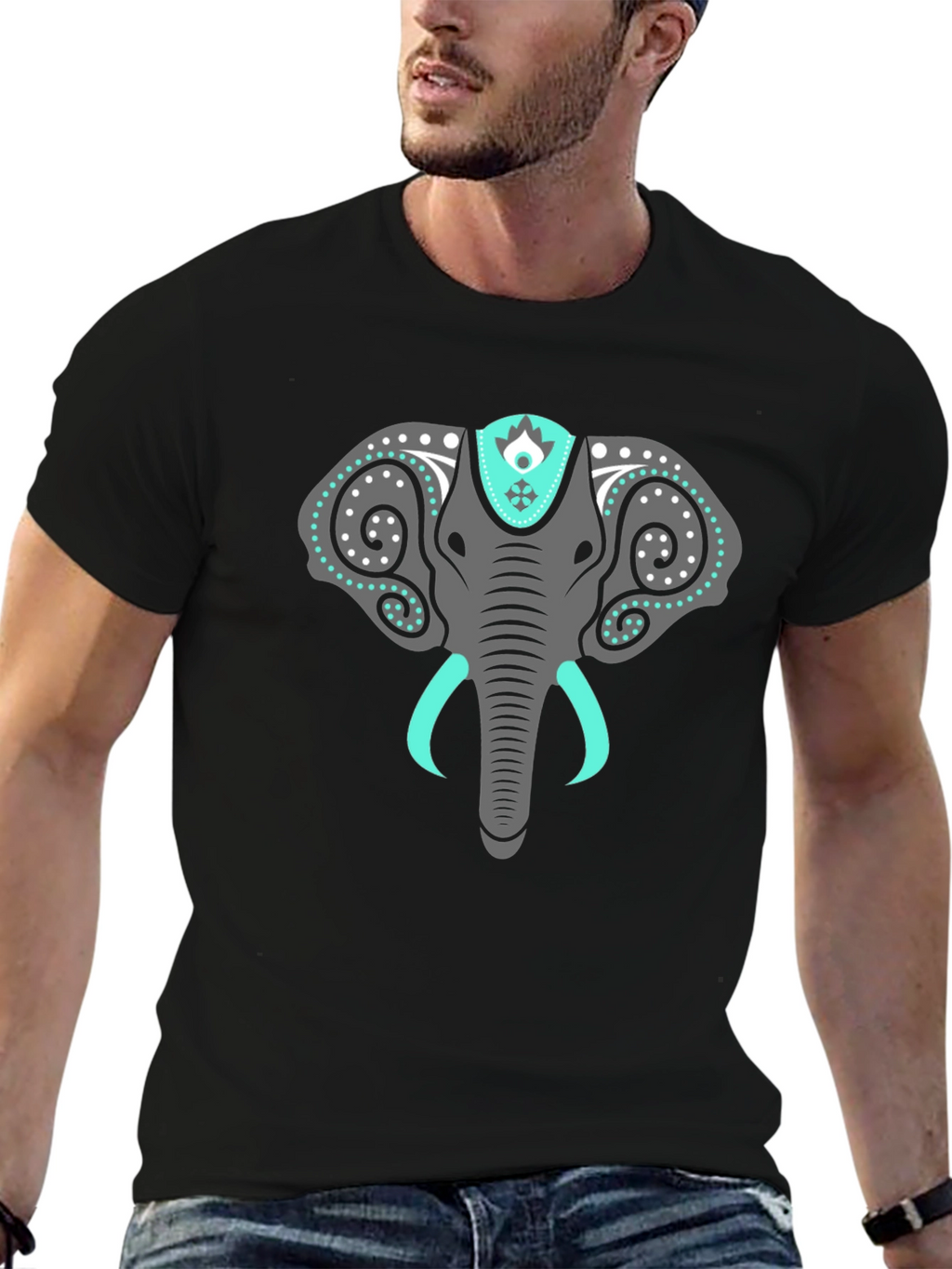 Elephant Graphic Tee - Stylish Mens Black T-Shirt