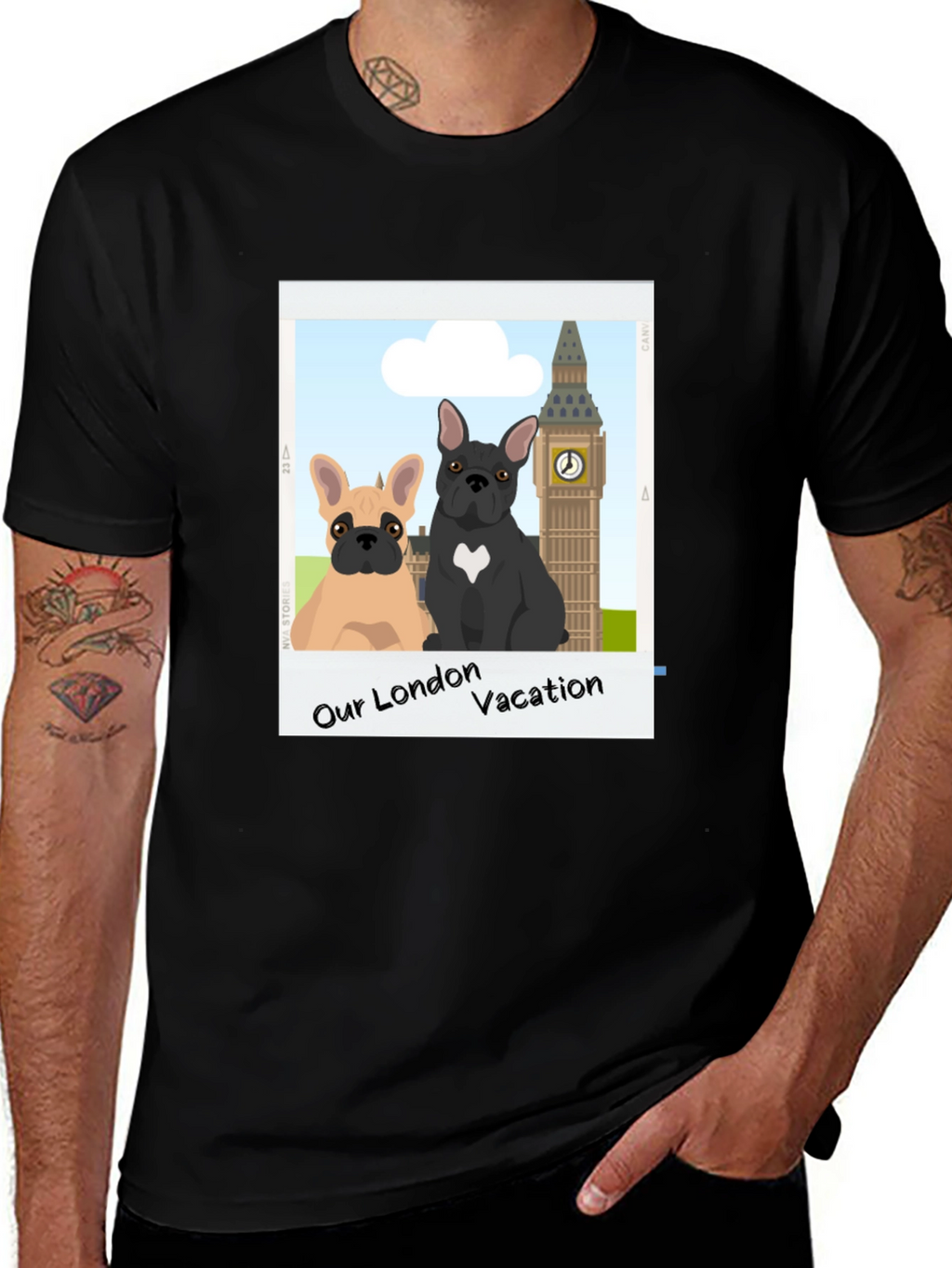 London Vacation Bulldog Graphic Tee - Black