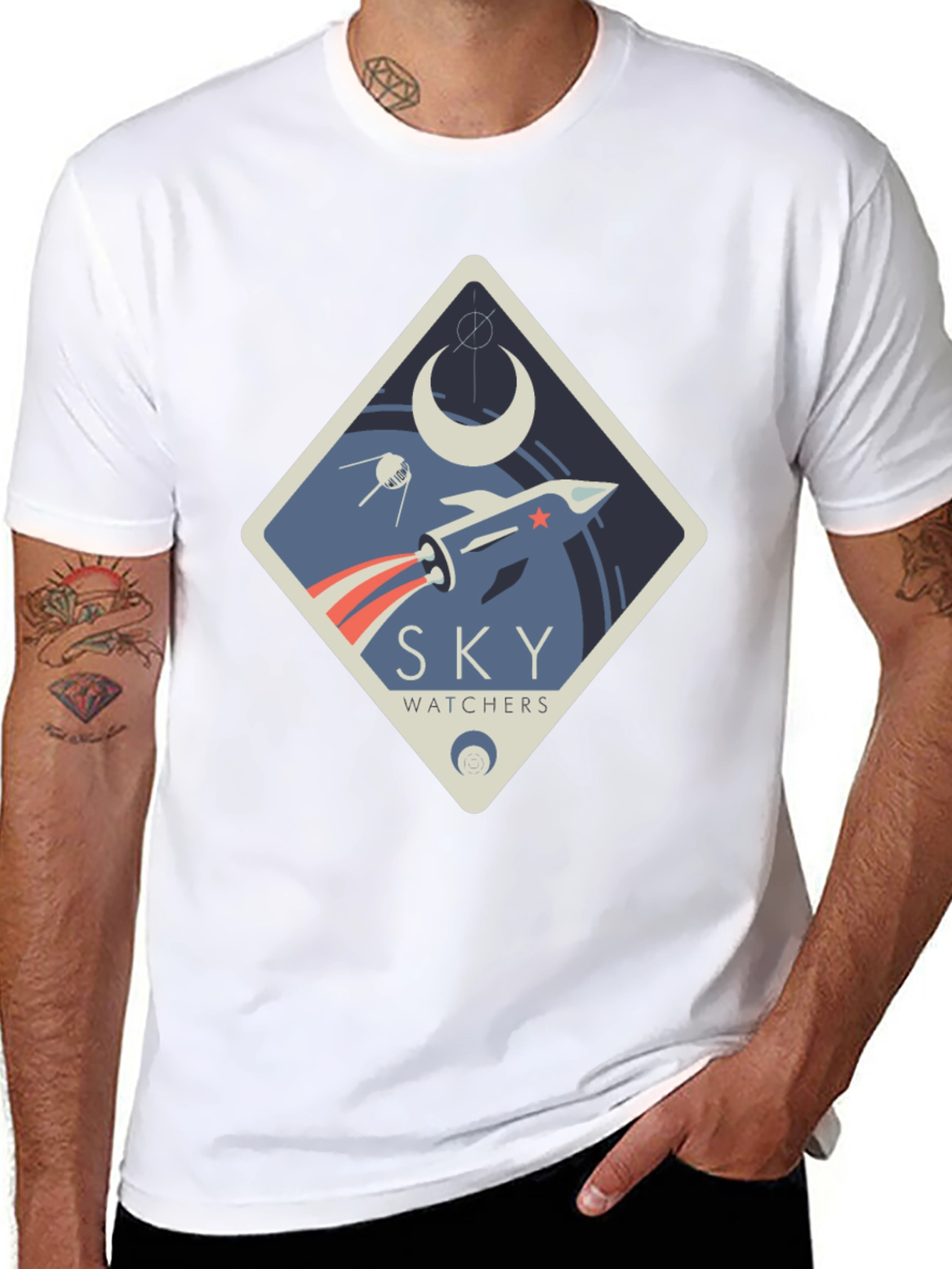 Sky Watchers Graphic Tee - Space Rocket Design