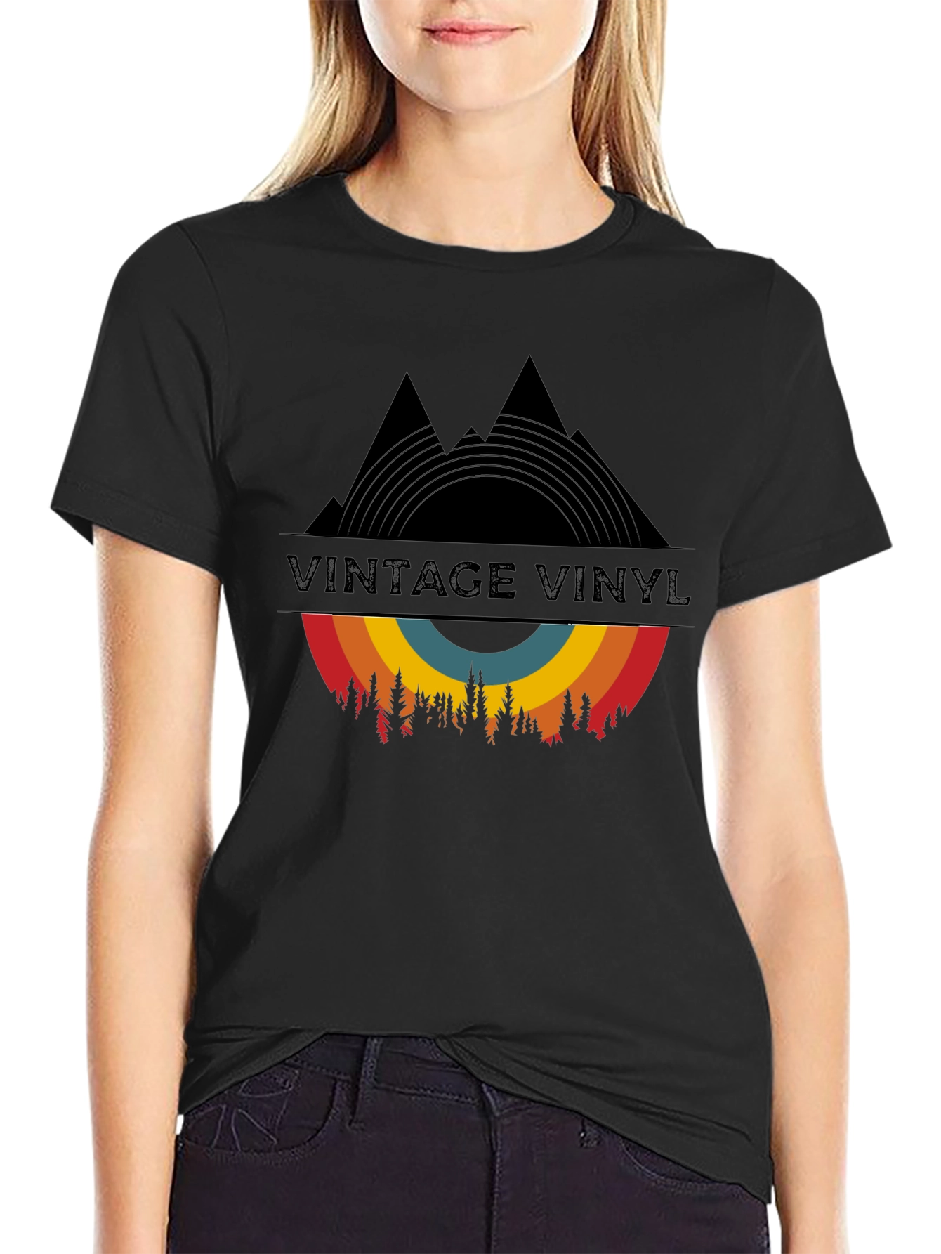 Vintage Vinyl Mountain T-Shirt - Retro Music Lover Tee