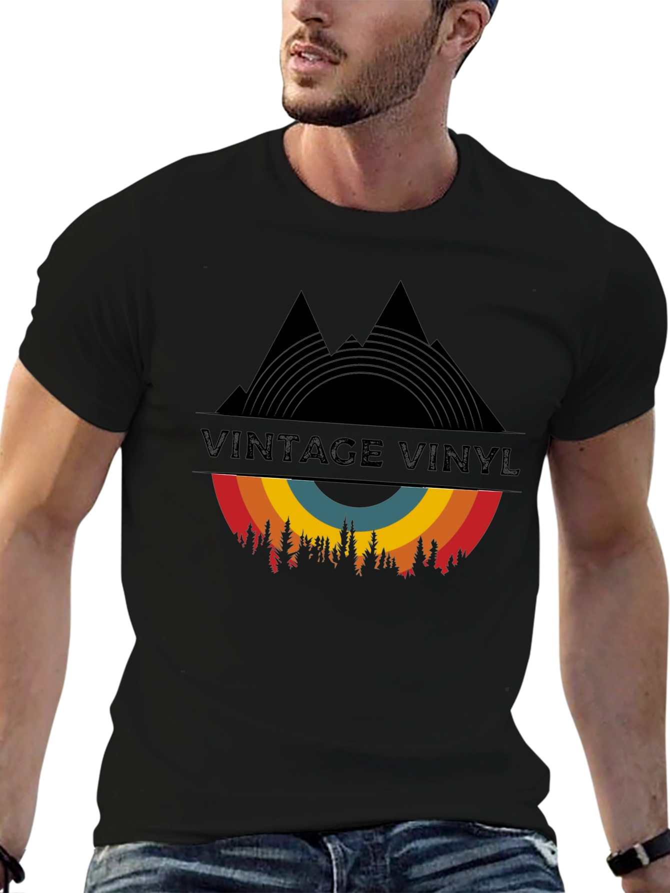 Vintage Vinyl Mountain T-Shirt - Retro Music Lover Tee
