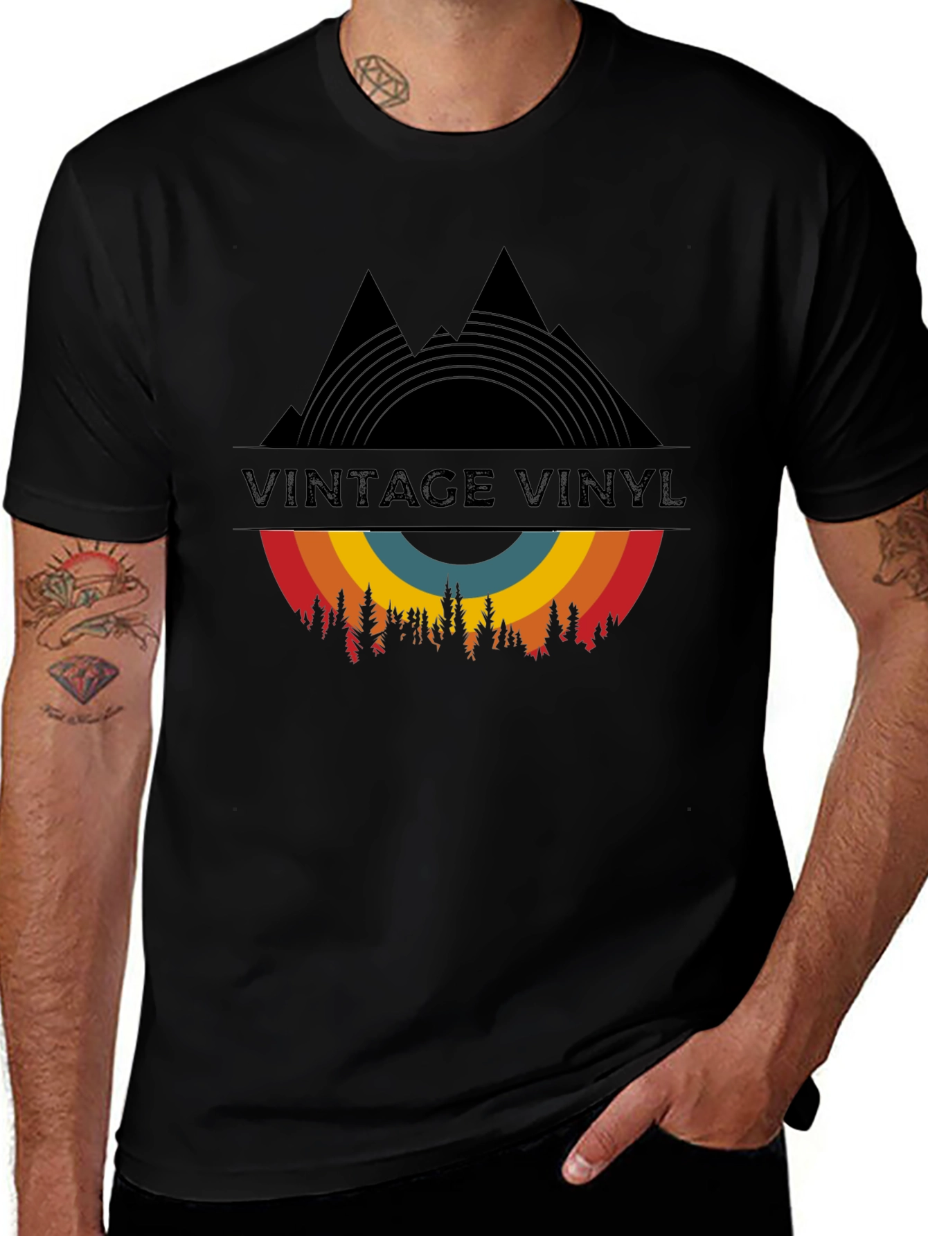 Vintage Vinyl Mountain T-Shirt - Retro Music Lover Tee