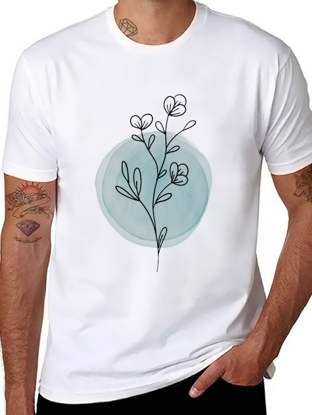 Black T-Shirt with Minimalist Floral Design
