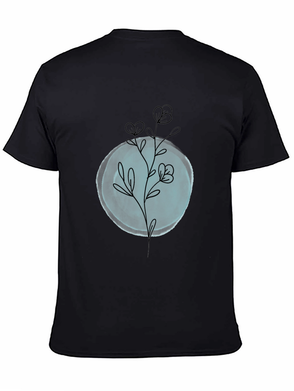 Black T-Shirt with Minimalist Floral Design